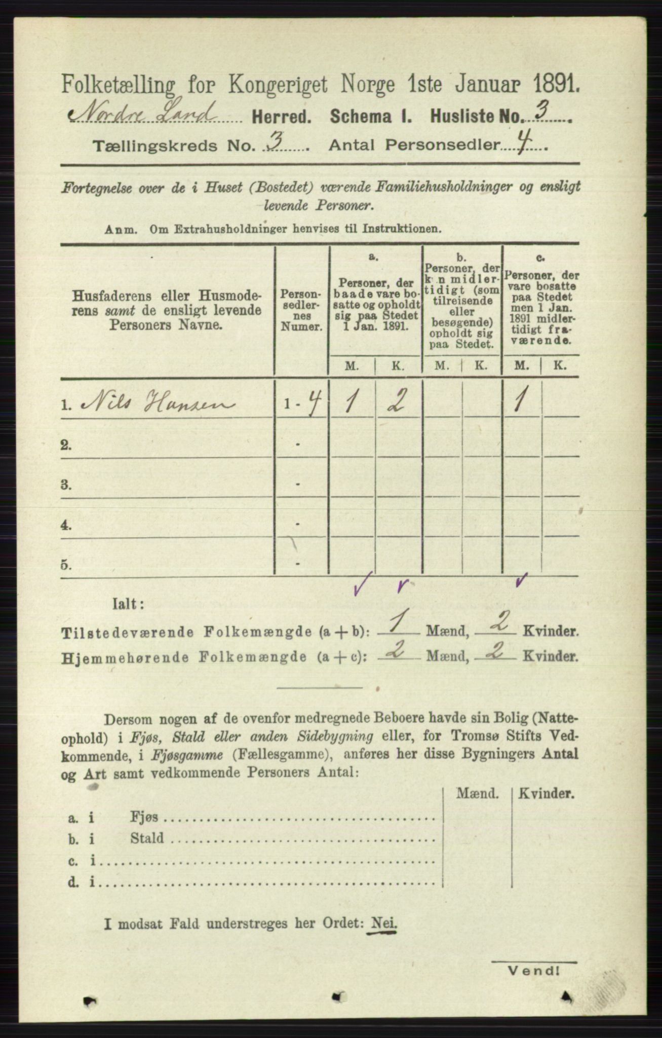 RA, Folketelling 1891 for 0538 Nordre Land herred, 1891, s. 876