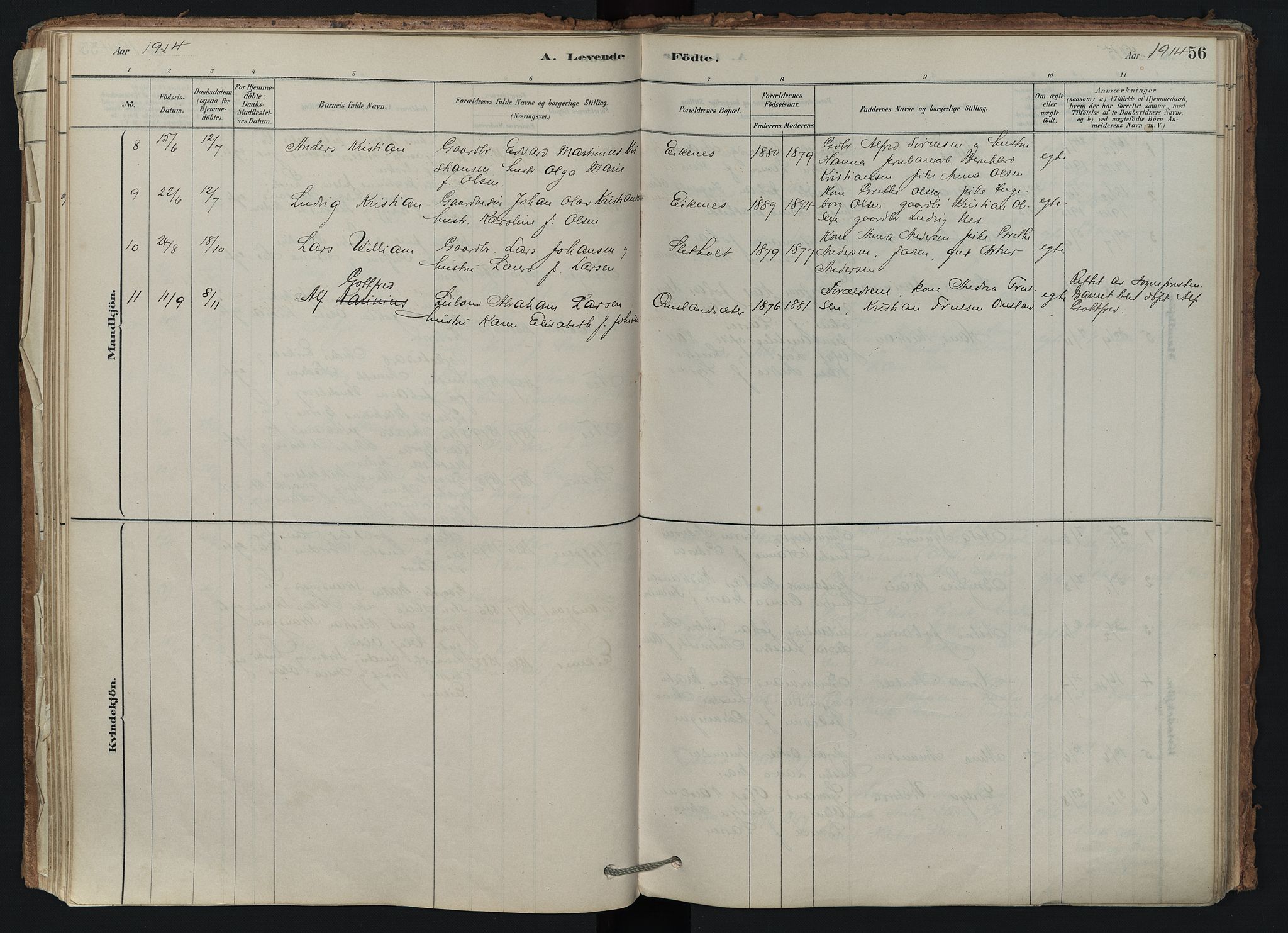 Brunlanes kirkebøker, AV/SAKO-A-342/F/Fd/L0001: Ministerialbok nr. IV 1, 1878-1917, s. 56