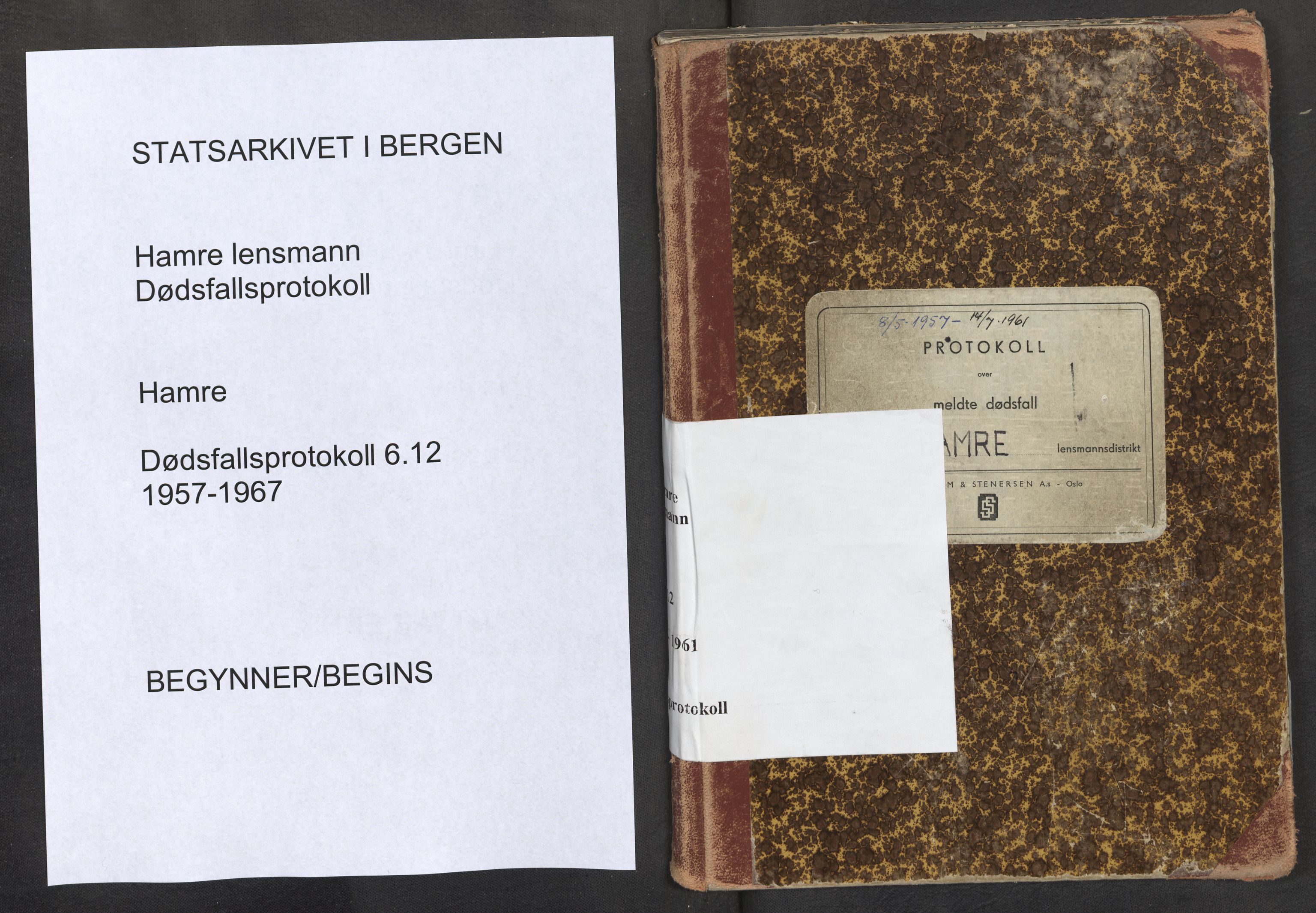 Lensmannen i Hamre, SAB/A-32601/0006/L0012: Dødsfallprotokoll, 1957-1961