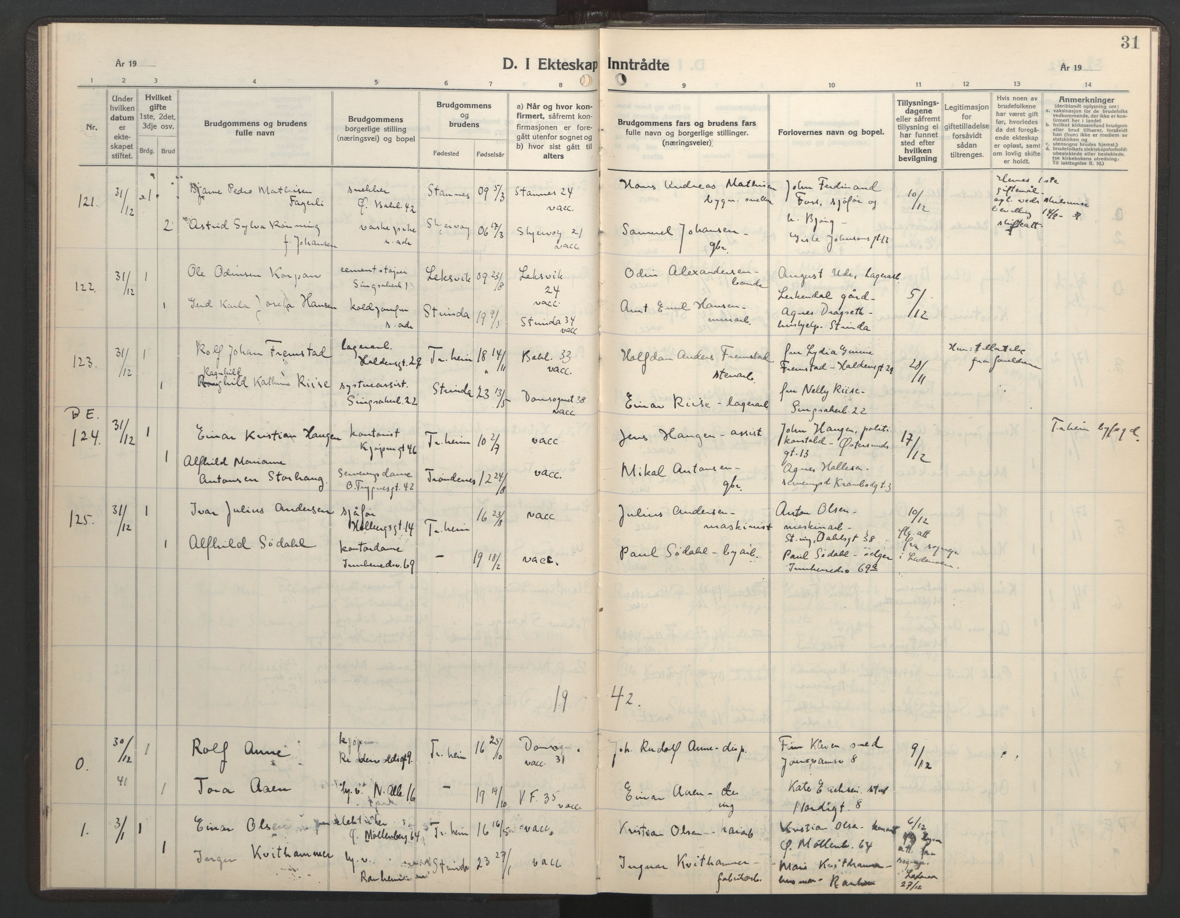 Ministerialprotokoller, klokkerbøker og fødselsregistre - Sør-Trøndelag, SAT/A-1456/602/L0154: Klokkerbok nr. 602C22, 1940-1947, s. 31