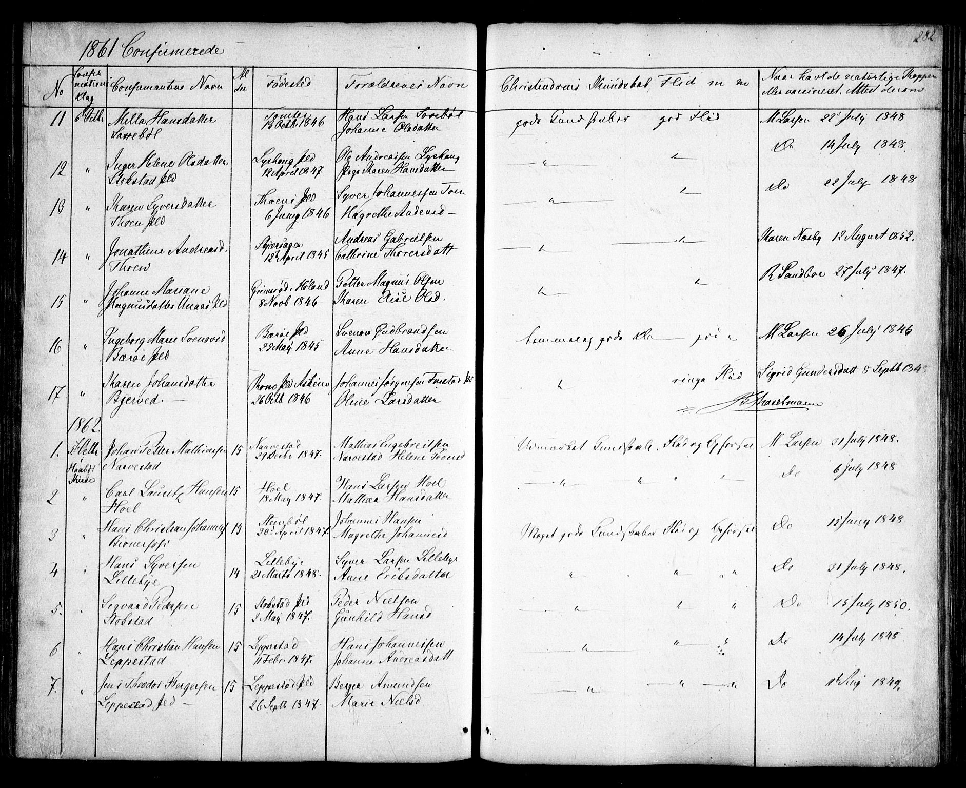 Hobøl prestekontor Kirkebøker, AV/SAO-A-2002/F/Fa/L0003: Ministerialbok nr. I 3, 1842-1864, s. 282