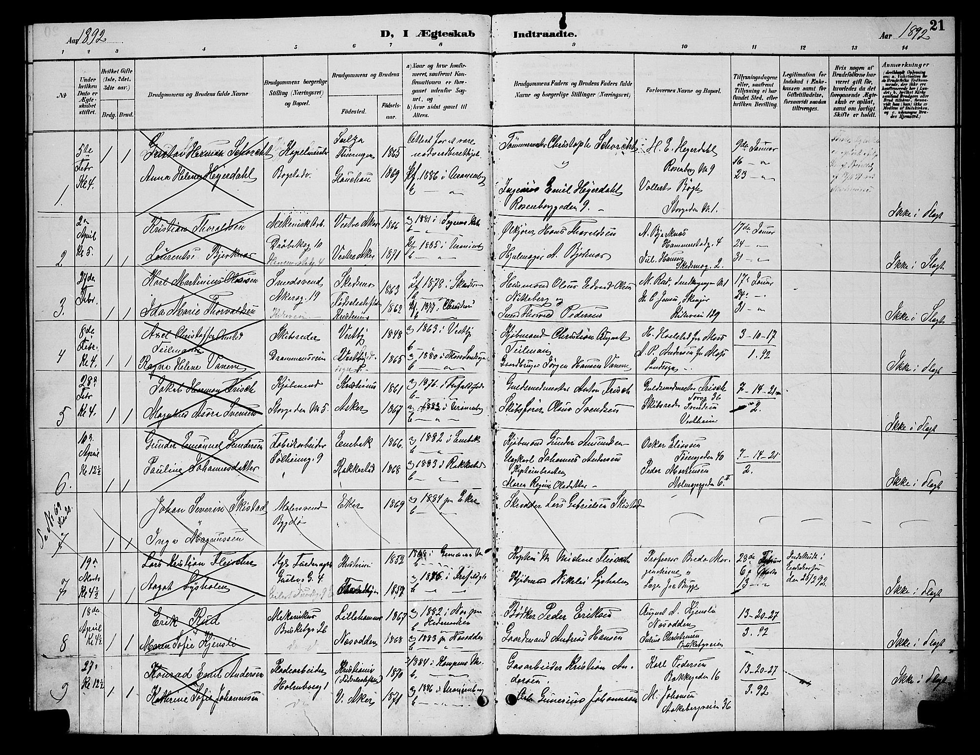 Uranienborg prestekontor Kirkebøker, AV/SAO-A-10877/H/Ha/L0002: Lysningsprotokoll nr. I 2, 1888-1896, s. 21