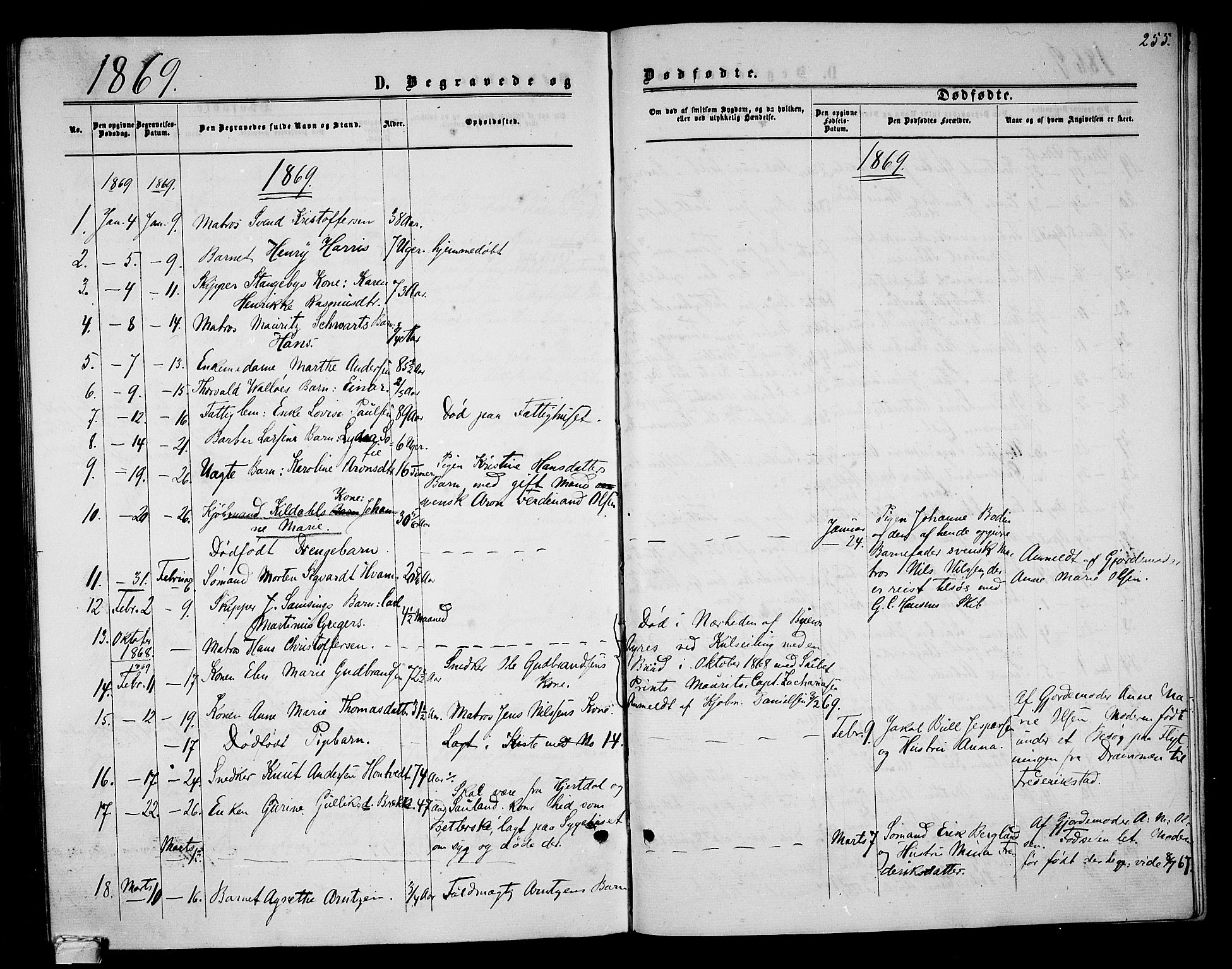 Tønsberg kirkebøker, AV/SAKO-A-330/G/Ga/L0004: Klokkerbok nr. 4, 1865-1874, s. 255