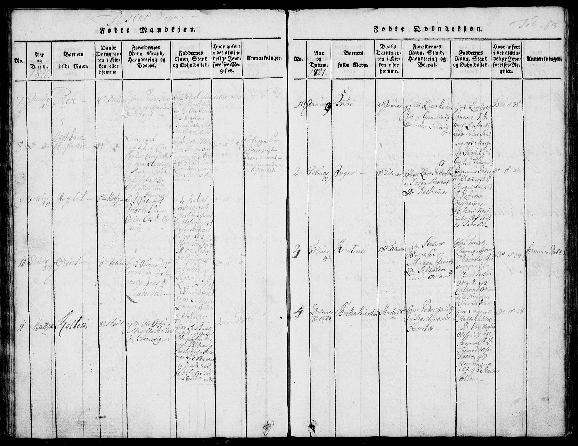 Skjold sokneprestkontor, SAST/A-101847/H/Ha/Hab/L0002: Klokkerbok nr. B 2 /1, 1815-1830, s. 53