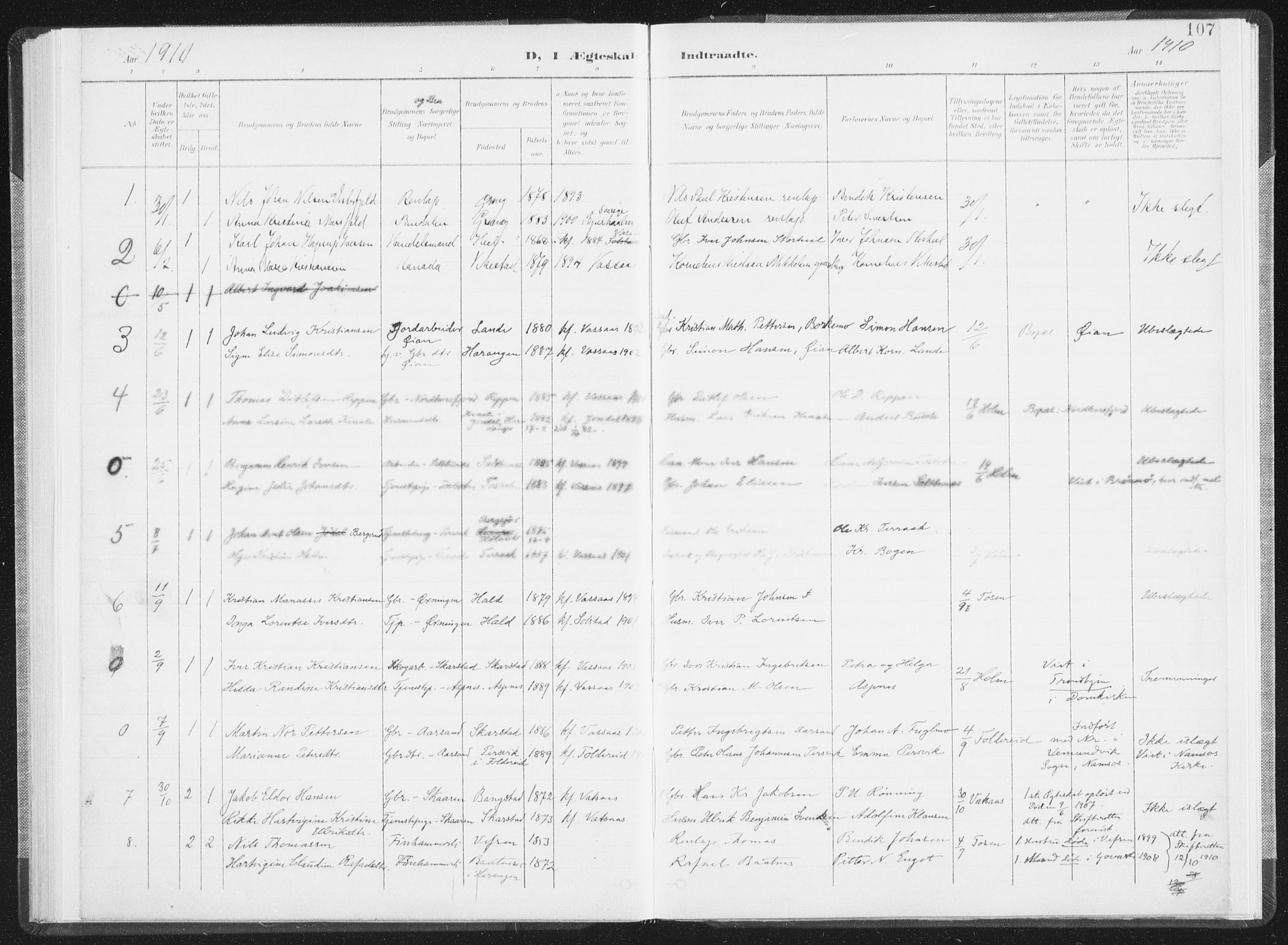 Ministerialprotokoller, klokkerbøker og fødselsregistre - Nordland, AV/SAT-A-1459/810/L0153: Ministerialbok nr. 810A12, 1899-1914, s. 107