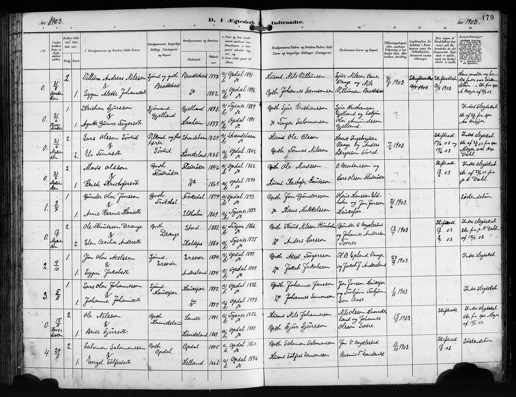 Tysnes sokneprestembete, AV/SAB-A-78601/H/Hab: Klokkerbok nr. E 3, 1897-1913, s. 179
