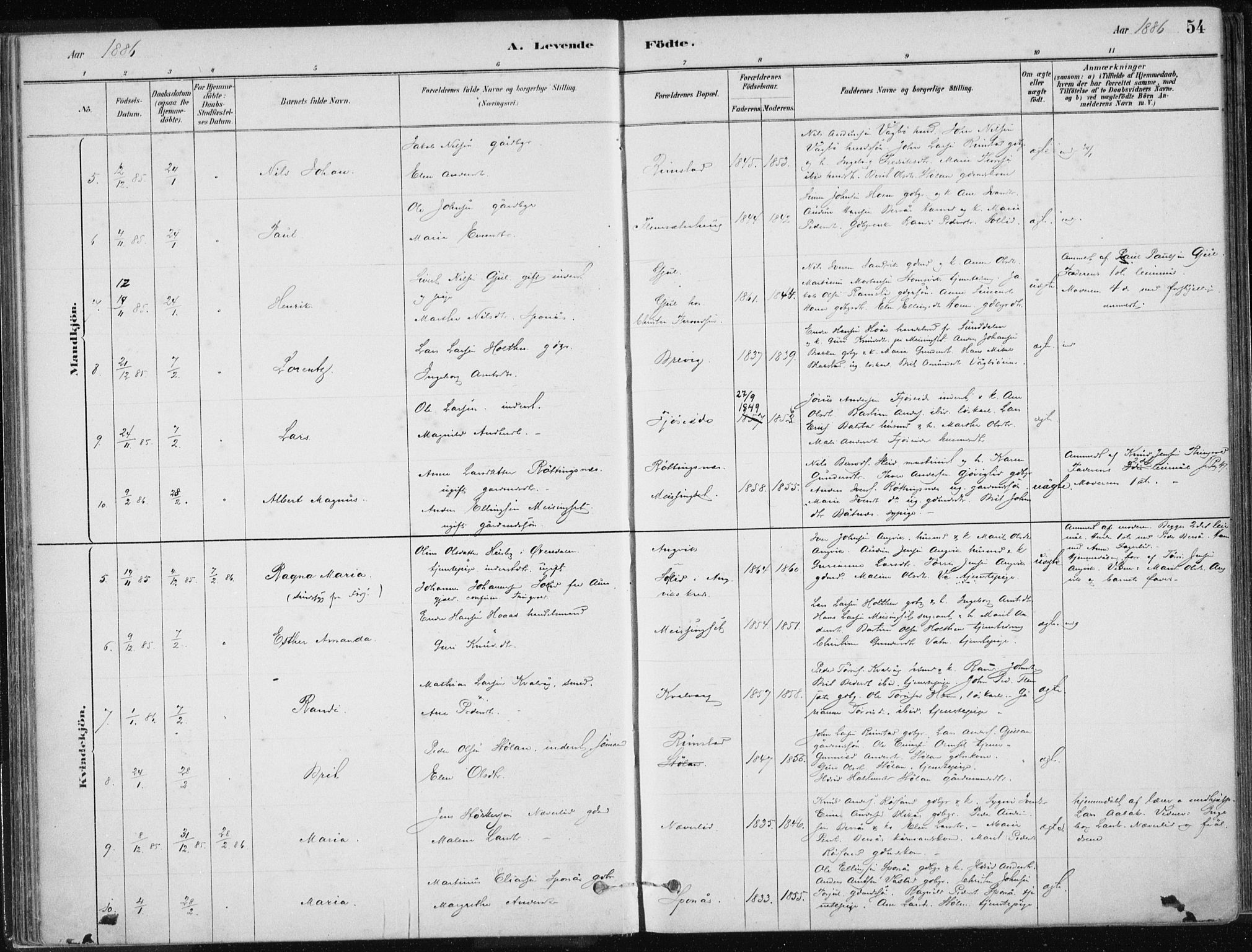 Ministerialprotokoller, klokkerbøker og fødselsregistre - Møre og Romsdal, AV/SAT-A-1454/586/L0987: Ministerialbok nr. 586A13, 1879-1892, s. 54