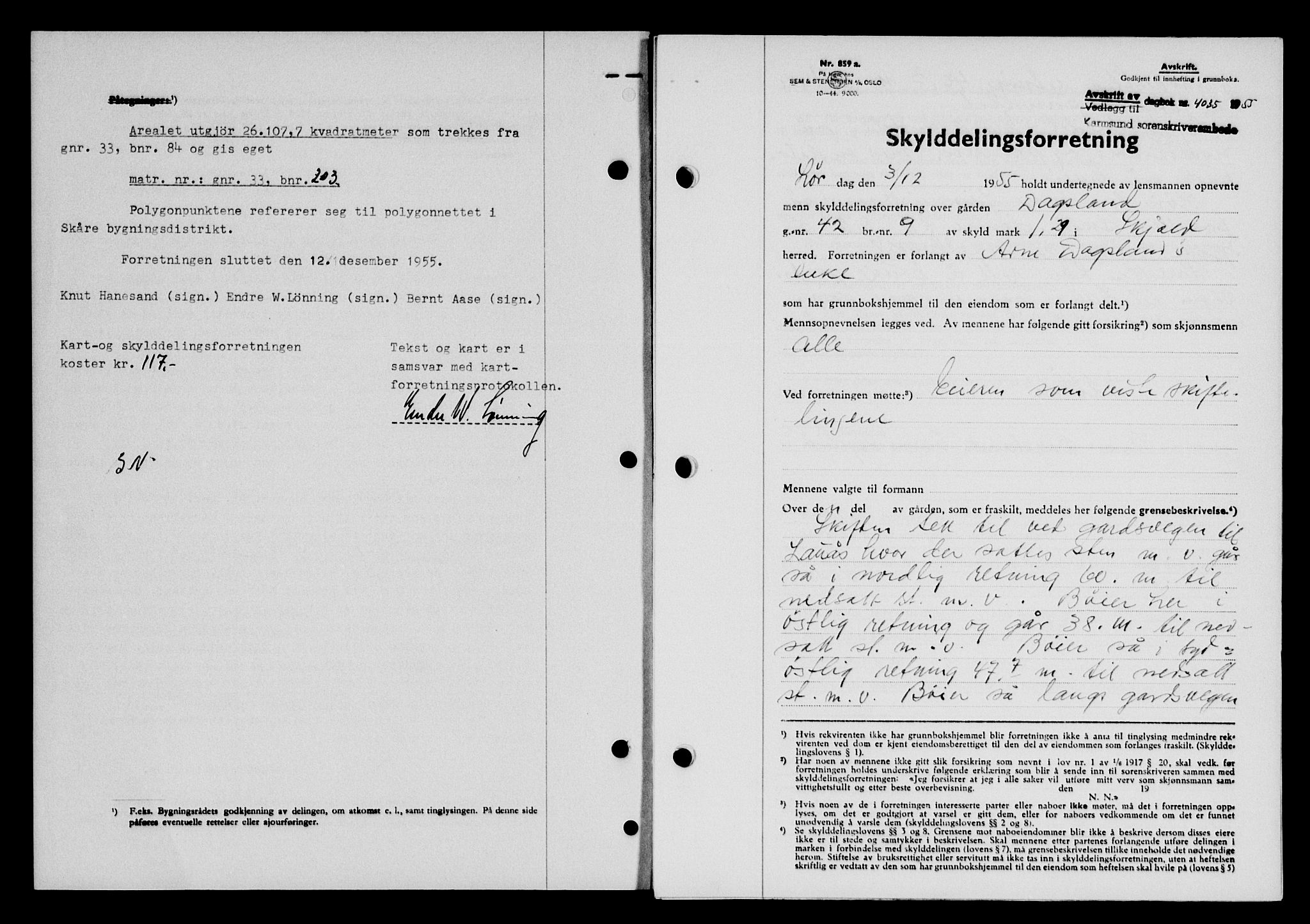 Karmsund sorenskriveri, SAST/A-100311/01/II/IIB/L0118: Pantebok nr. 98A, 1955-1956, Dagboknr: 4035/1955