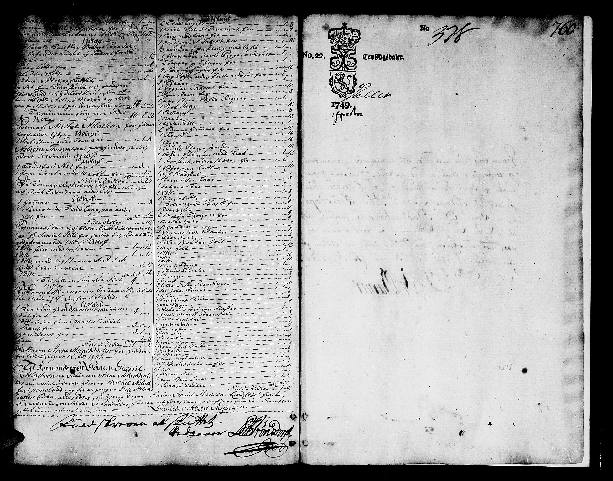 Nedenes sorenskriveri før 1824, SAK/1221-0007/H/Hc/L0024: Skifteprotokoll med register nr 18a, 1749-1755, s. 759b-760a