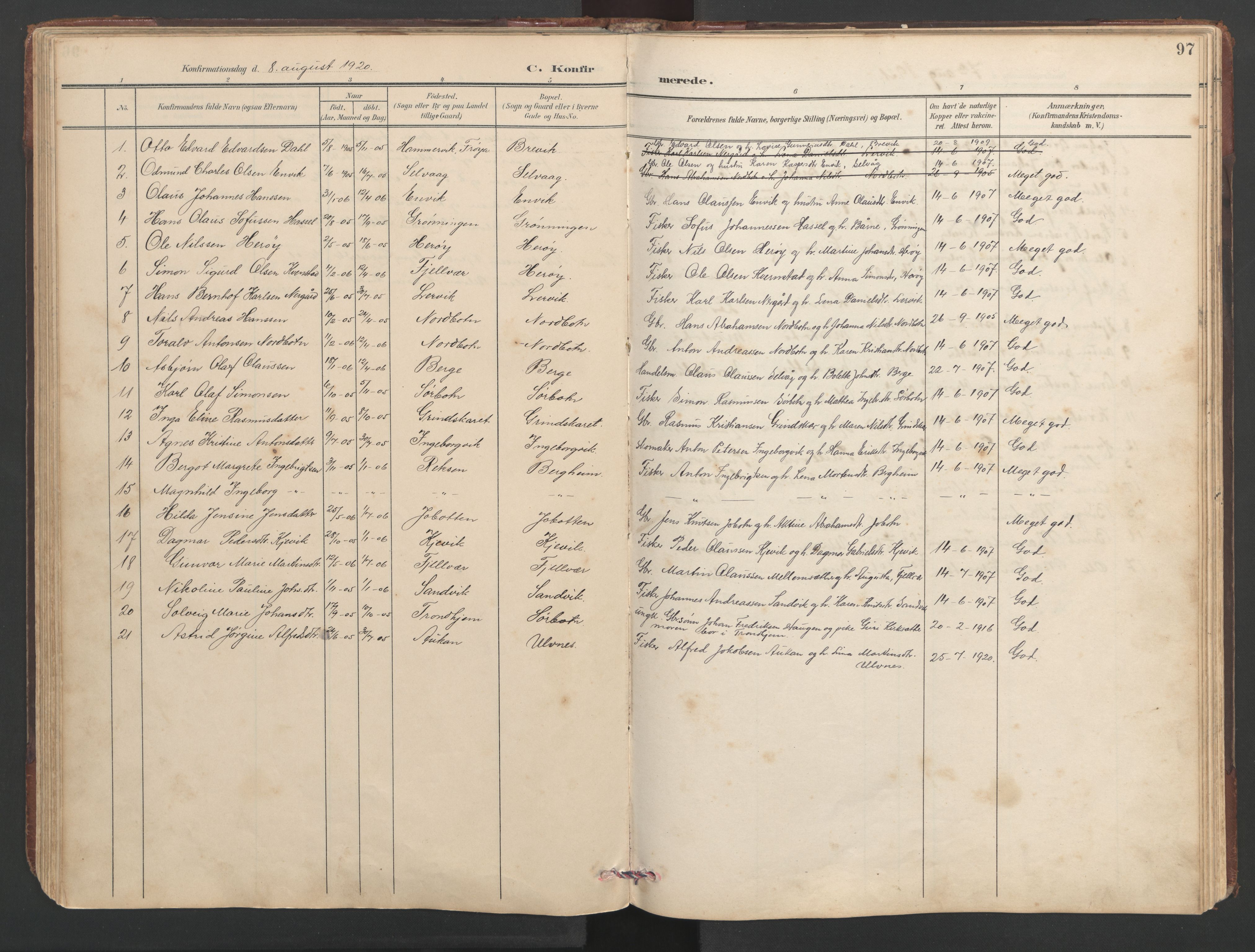 Ministerialprotokoller, klokkerbøker og fødselsregistre - Sør-Trøndelag, AV/SAT-A-1456/638/L0571: Klokkerbok nr. 638C03, 1901-1930, s. 97