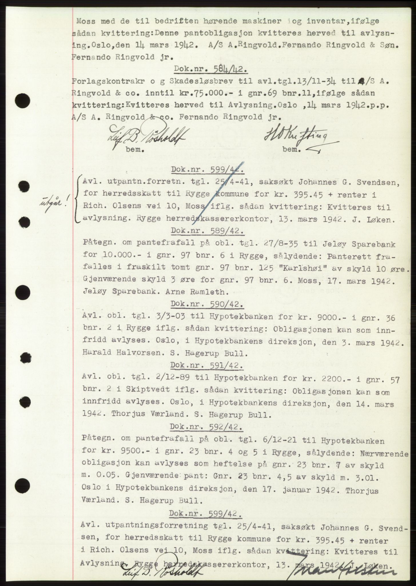 Moss sorenskriveri, SAO/A-10168: Pantebok nr. C10, 1938-1950, Dagboknr: 584/1942