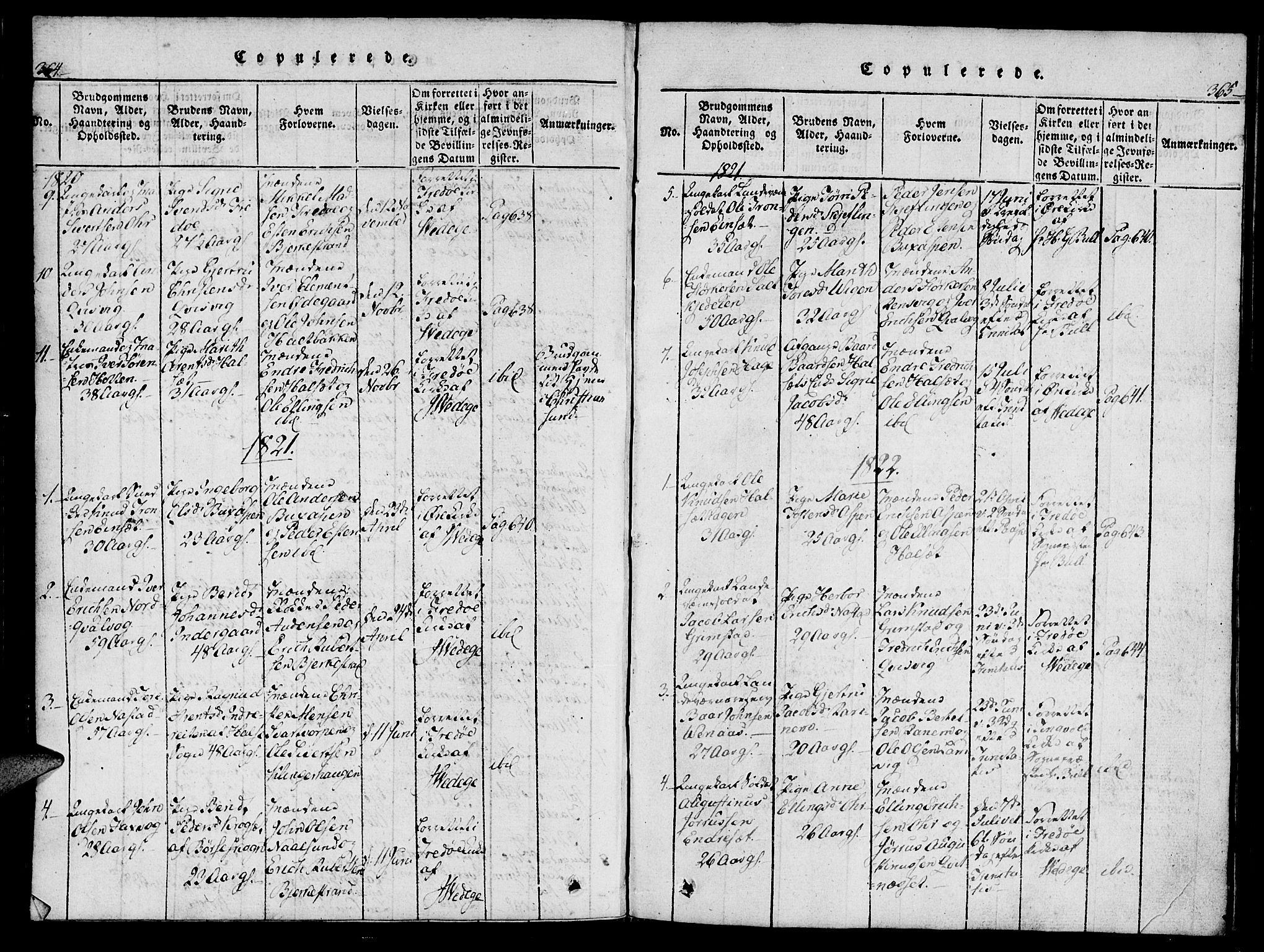 Ministerialprotokoller, klokkerbøker og fødselsregistre - Møre og Romsdal, AV/SAT-A-1454/573/L0873: Klokkerbok nr. 573C01, 1819-1834, s. 364-365