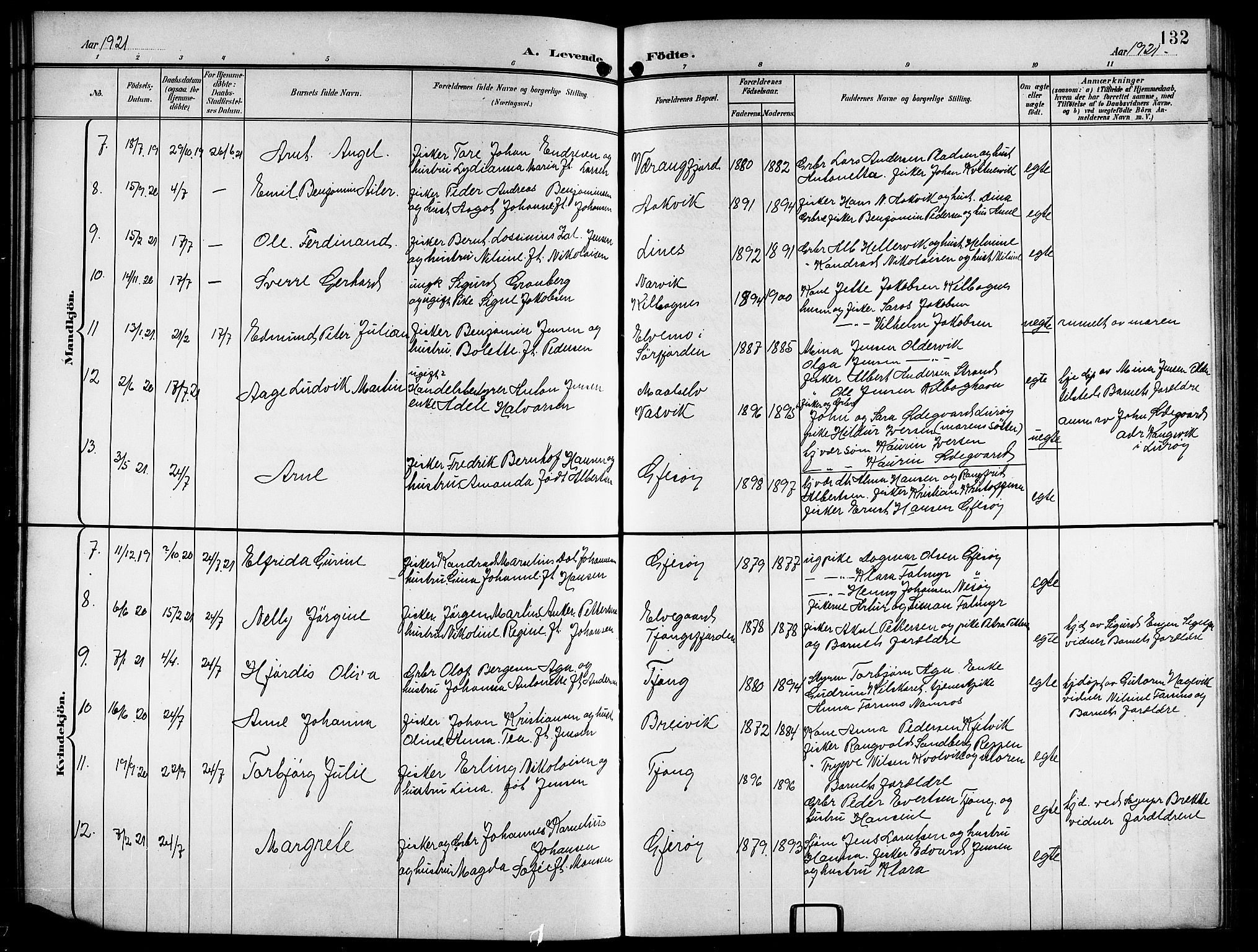 Ministerialprotokoller, klokkerbøker og fødselsregistre - Nordland, AV/SAT-A-1459/841/L0621: Klokkerbok nr. 841C05, 1897-1923, s. 132