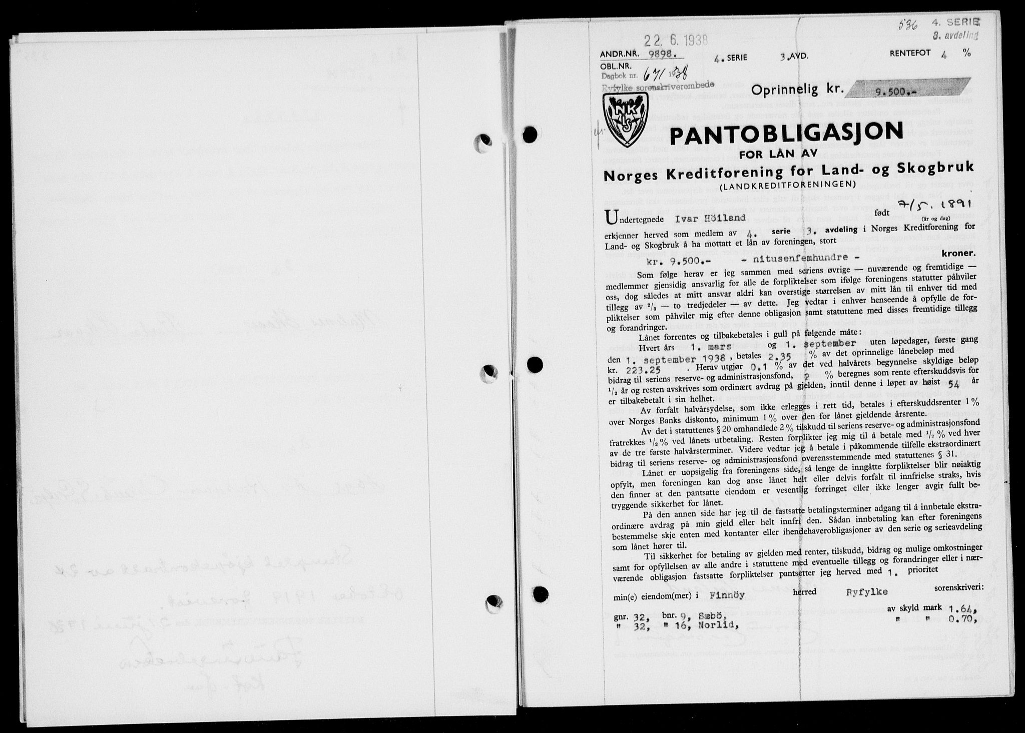 Ryfylke tingrett, SAST/A-100055/001/II/IIB/L0077: Pantebok nr. 56, 1938-1938, Dagboknr: 671/1938