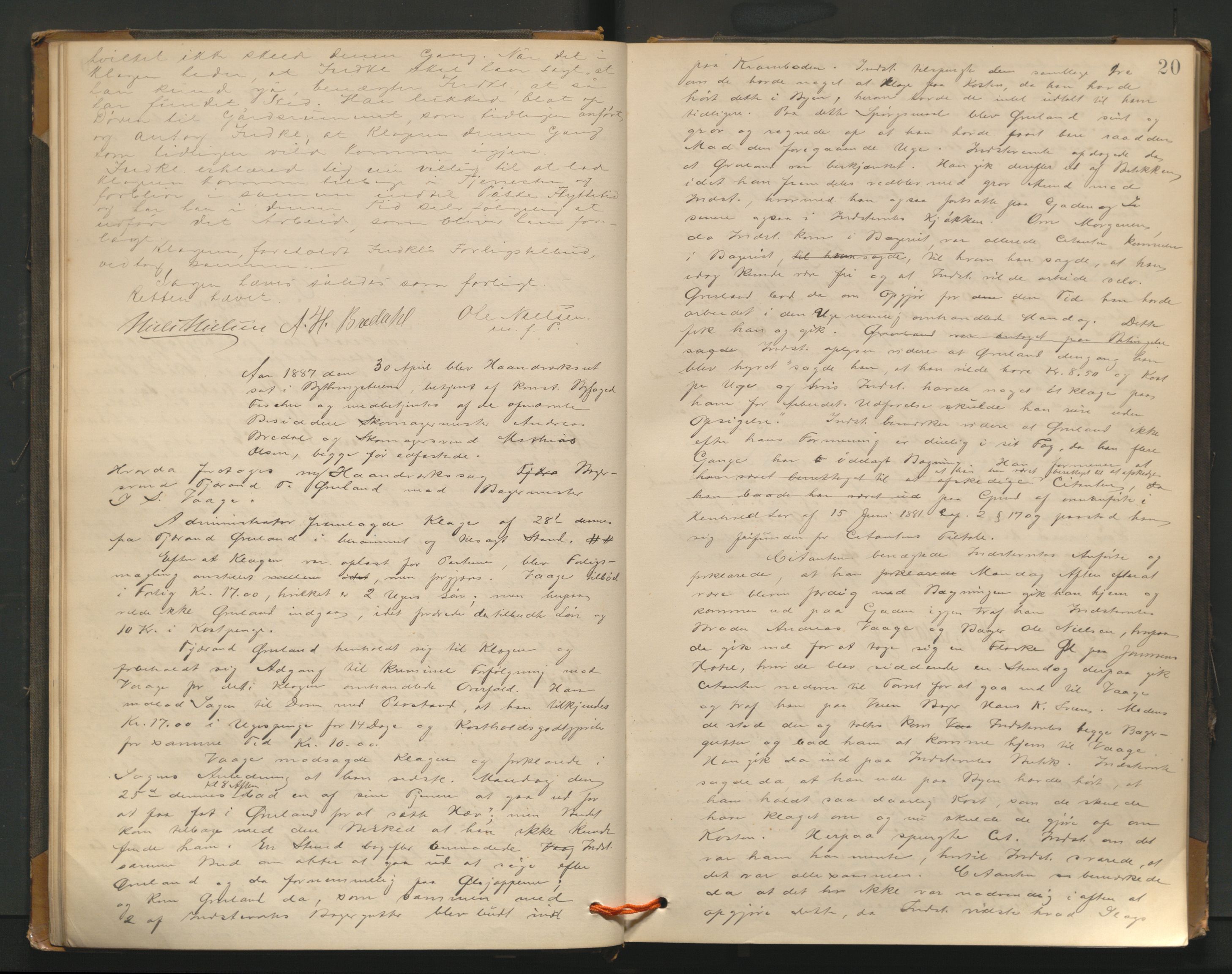 Haugesund tingrett, AV/SAST-A-101415/01/V/VB/VBd/L0001: Ekstrarettsprotokoll, 1883, s. 20