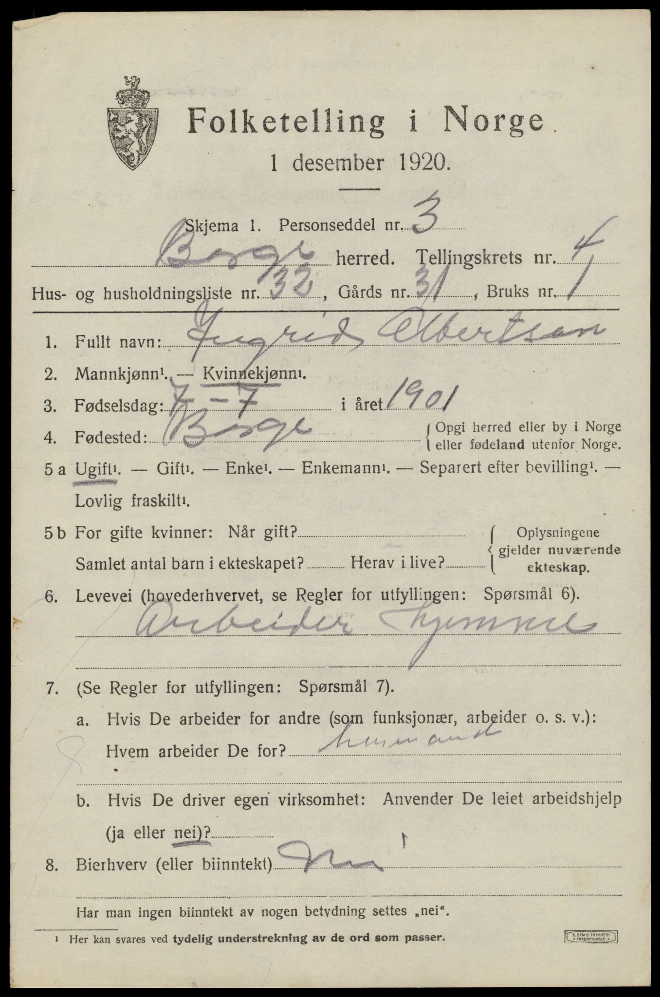 SAT, Folketelling 1920 for 1862 Borge herred, 1920, s. 4687