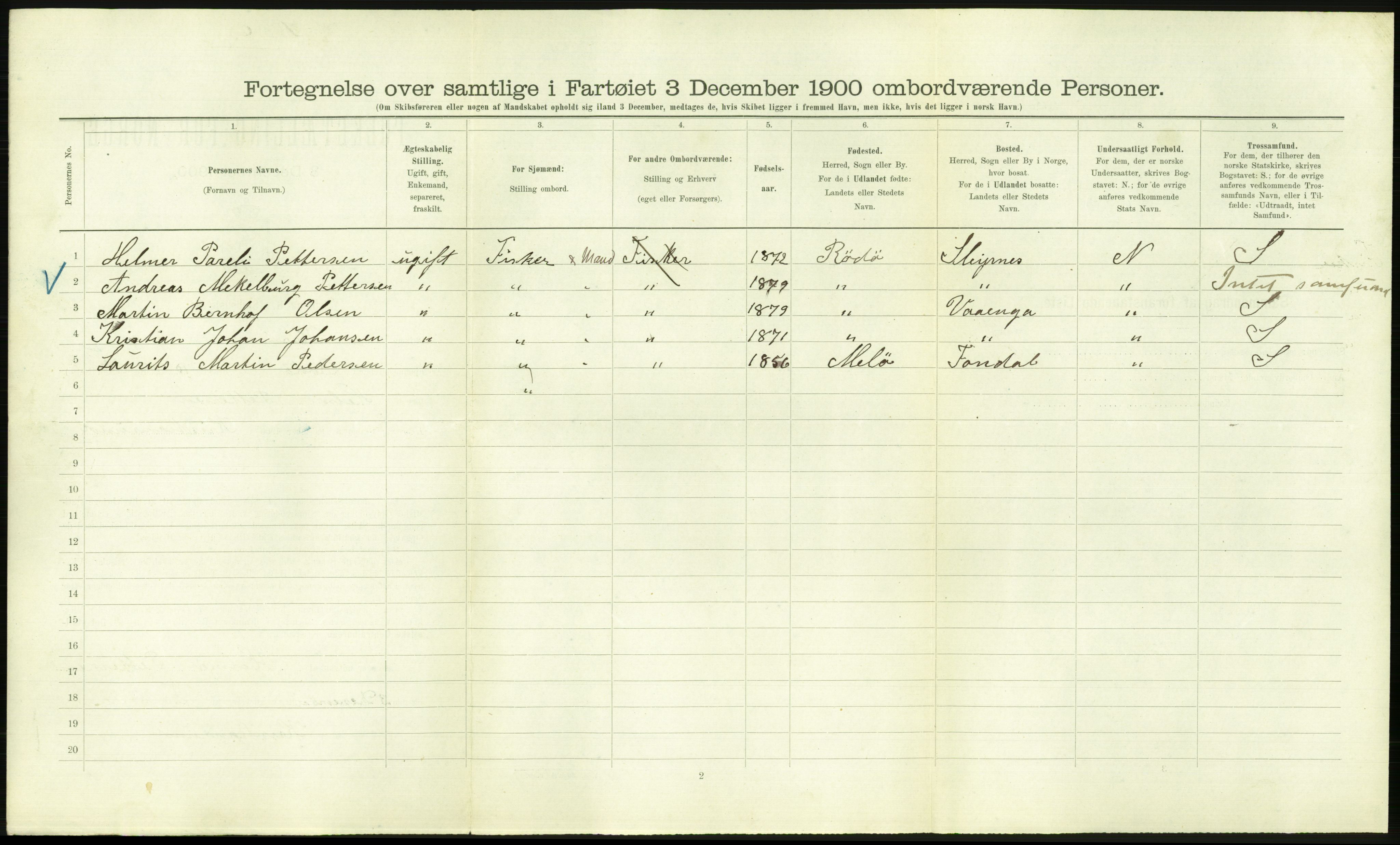 RA, Folketelling 1900 - skipslister med personlister for skip i norske havner, utenlandske havner og til havs, 1900, s. 2210