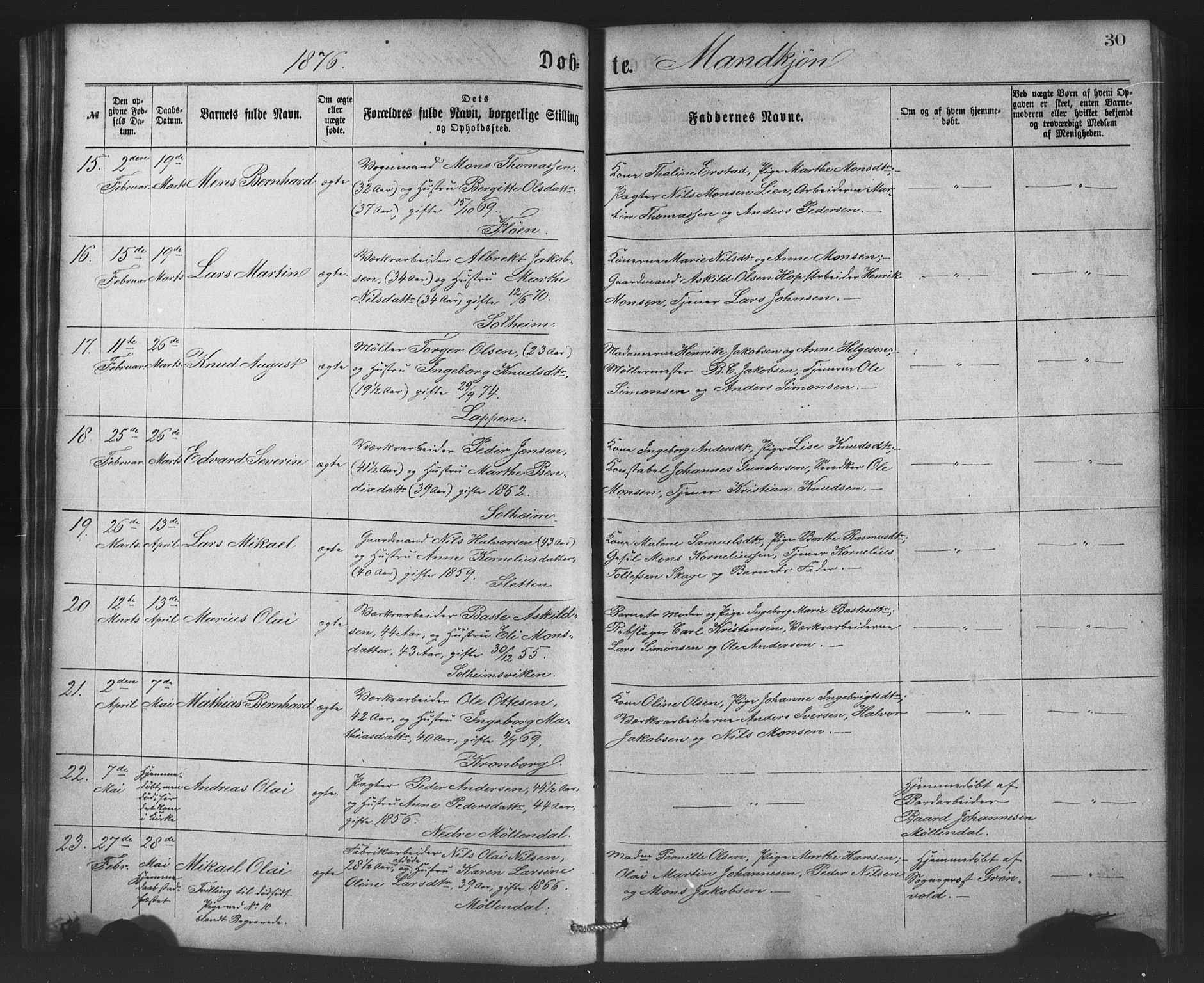 St. Jørgens hospital og Årstad sokneprestembete, AV/SAB-A-99934: Klokkerbok nr. A 4, 1873-1885, s. 30