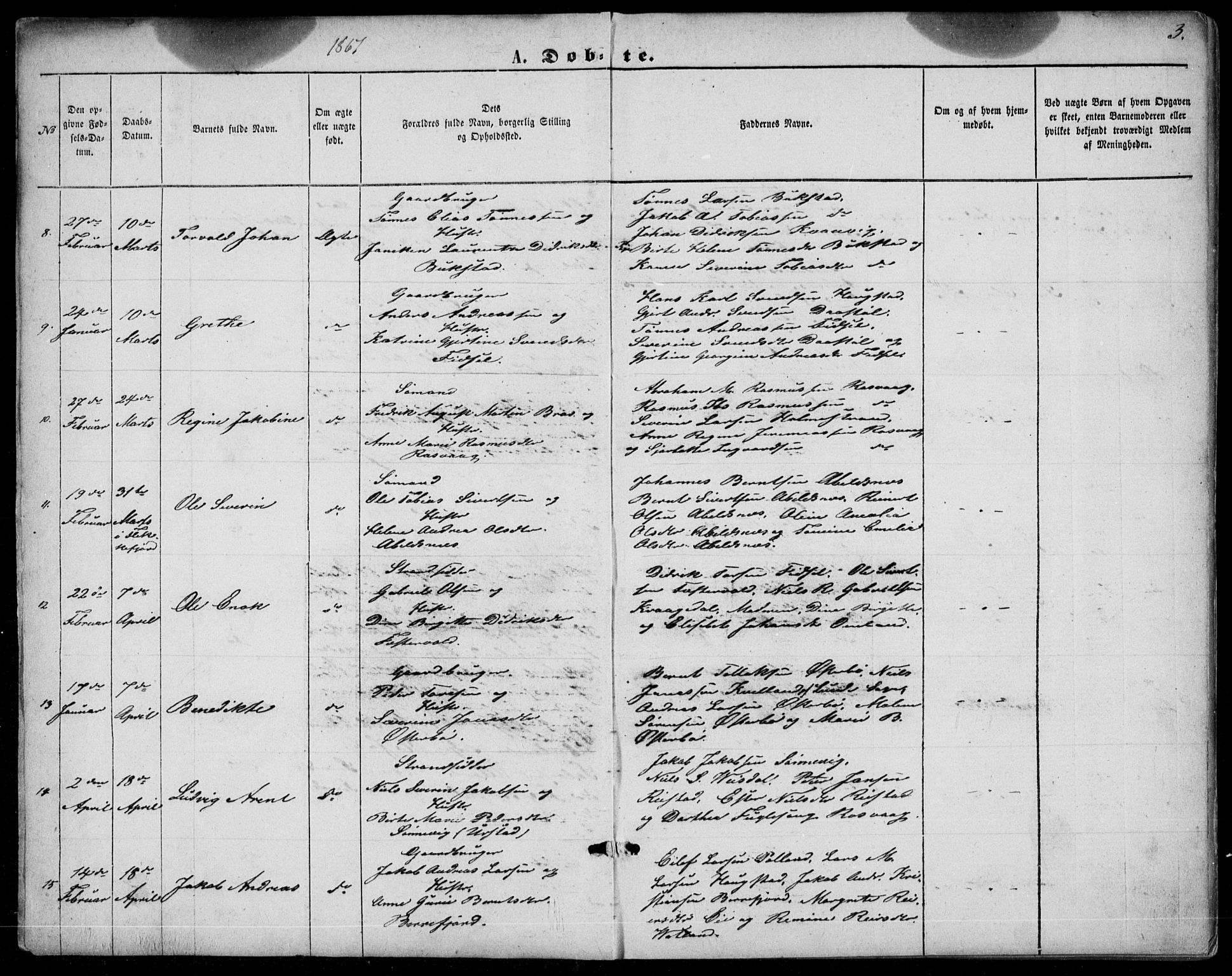 Flekkefjord sokneprestkontor, AV/SAK-1111-0012/F/Fb/Fbb/L0003: Klokkerbok nr. B 3, 1867-1889, s. 3