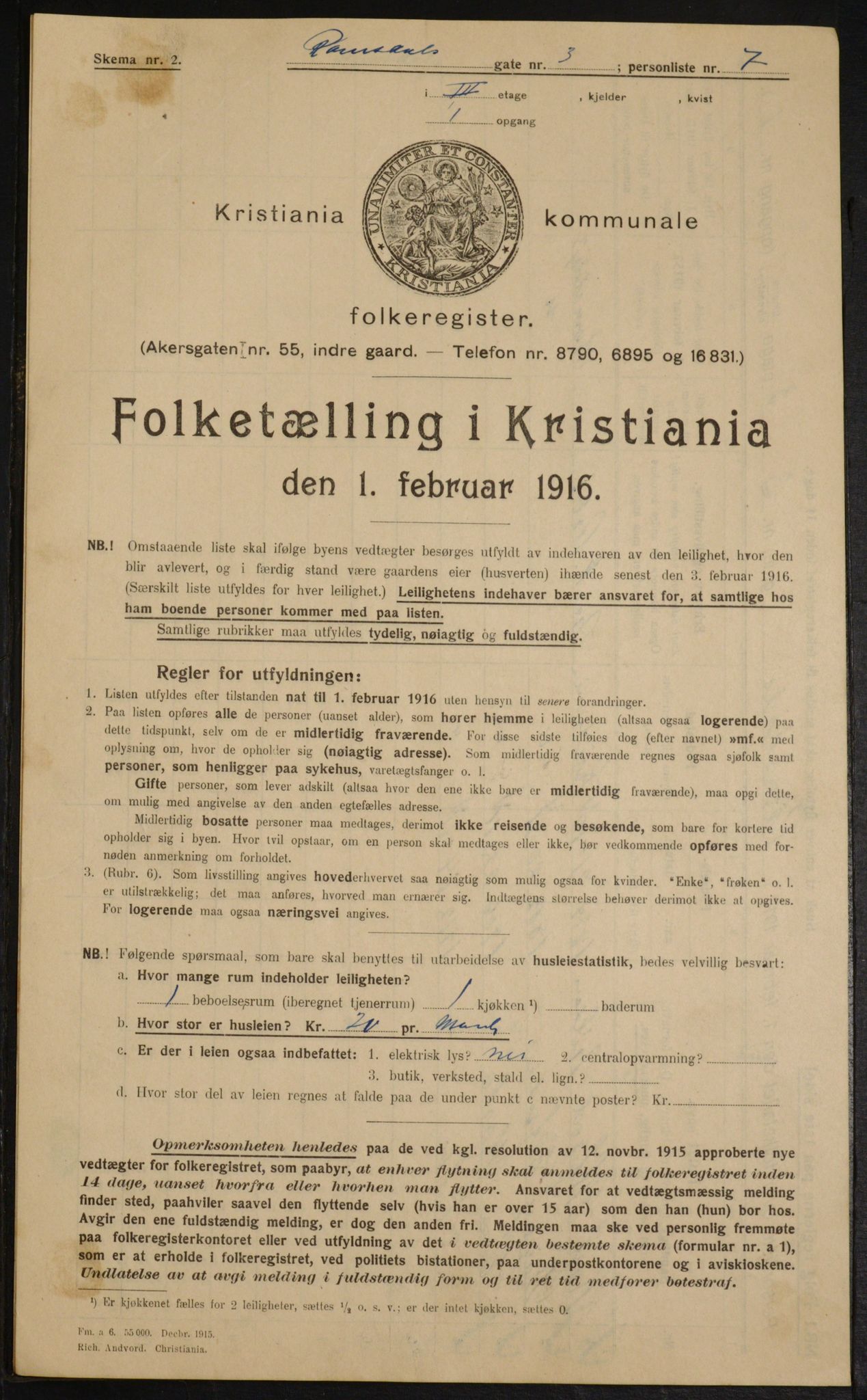 OBA, Kommunal folketelling 1.2.1916 for Kristiania, 1916, s. 85374