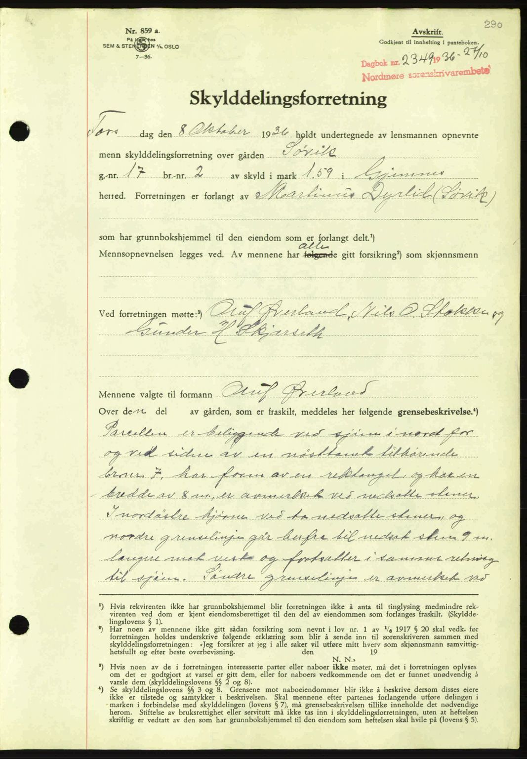 Nordmøre sorenskriveri, SAT/A-4132/1/2/2Ca: Pantebok nr. A80, 1936-1937, Dagboknr: 2349/1936