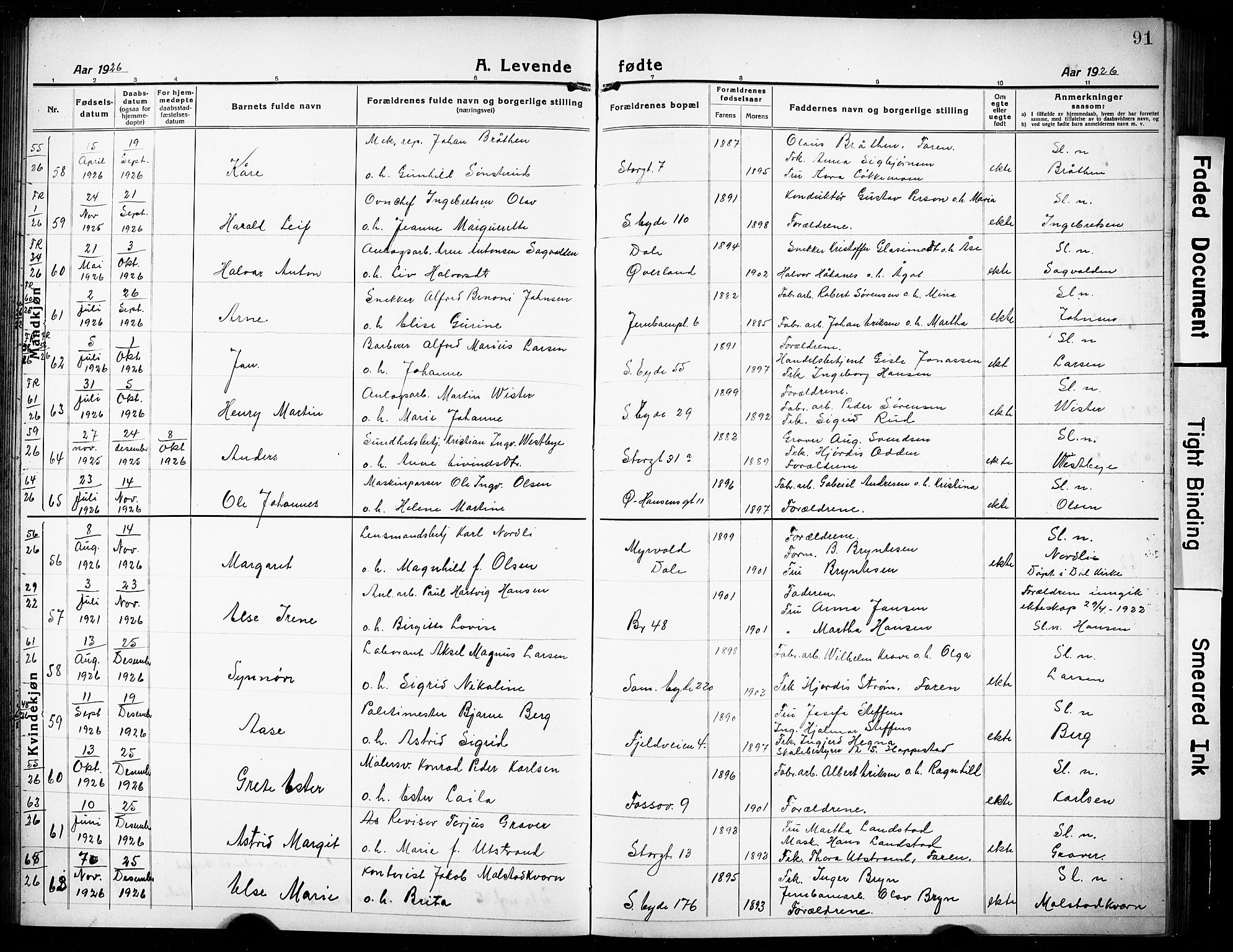 Rjukan kirkebøker, AV/SAKO-A-294/G/Ga/L0003: Klokkerbok nr. 3, 1920-1928, s. 91