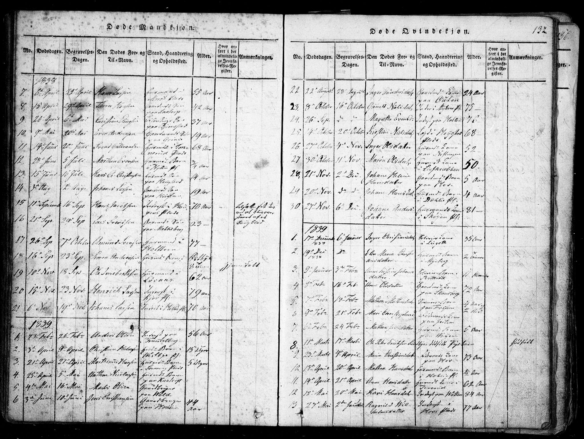 Spydeberg prestekontor Kirkebøker, AV/SAO-A-10924/G/Ga/L0001: Klokkerbok nr. I 1, 1814-1868, s. 132