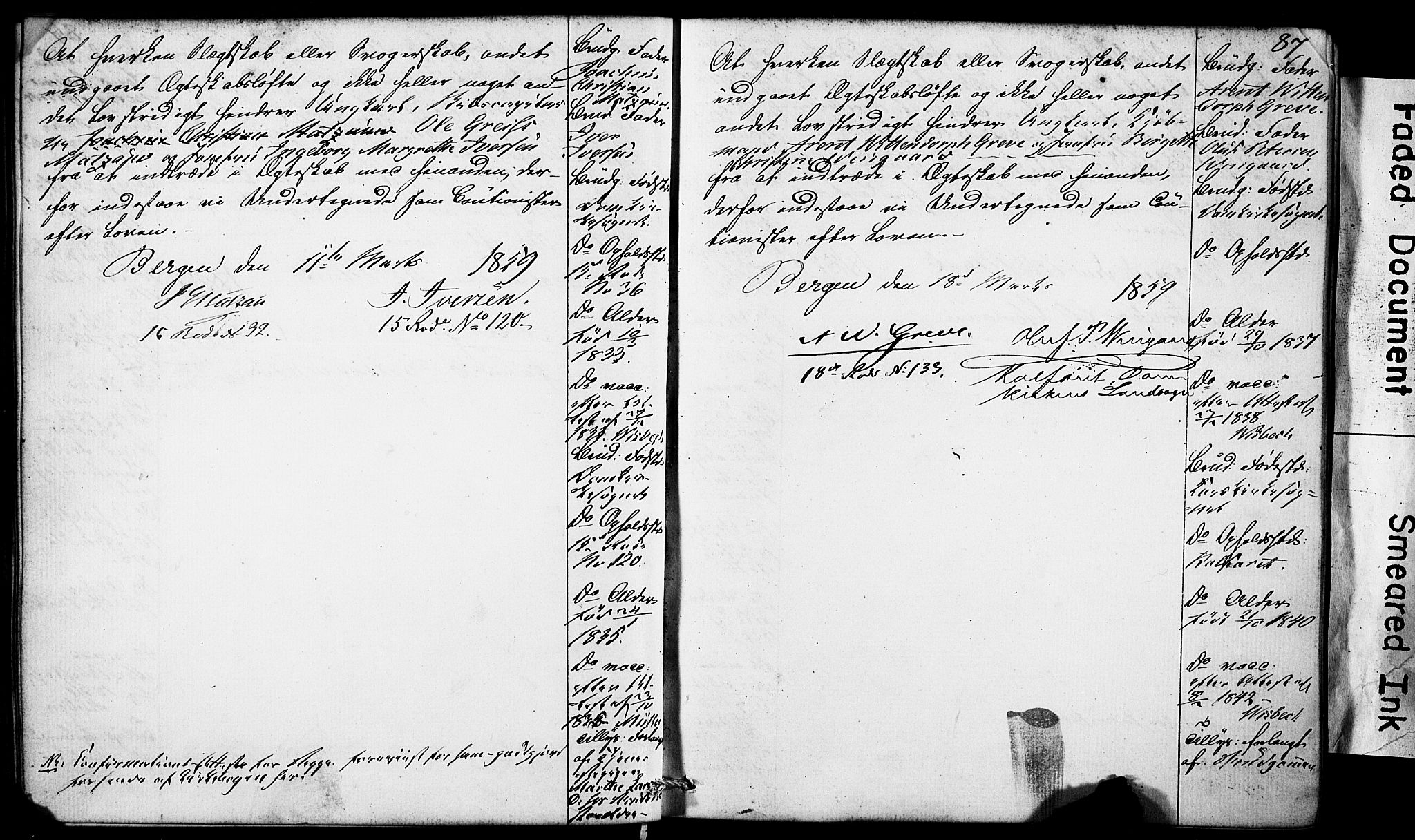 Domkirken sokneprestembete, SAB/A-74801: Forlovererklæringer nr. II.5.5, 1857-1863, s. 87