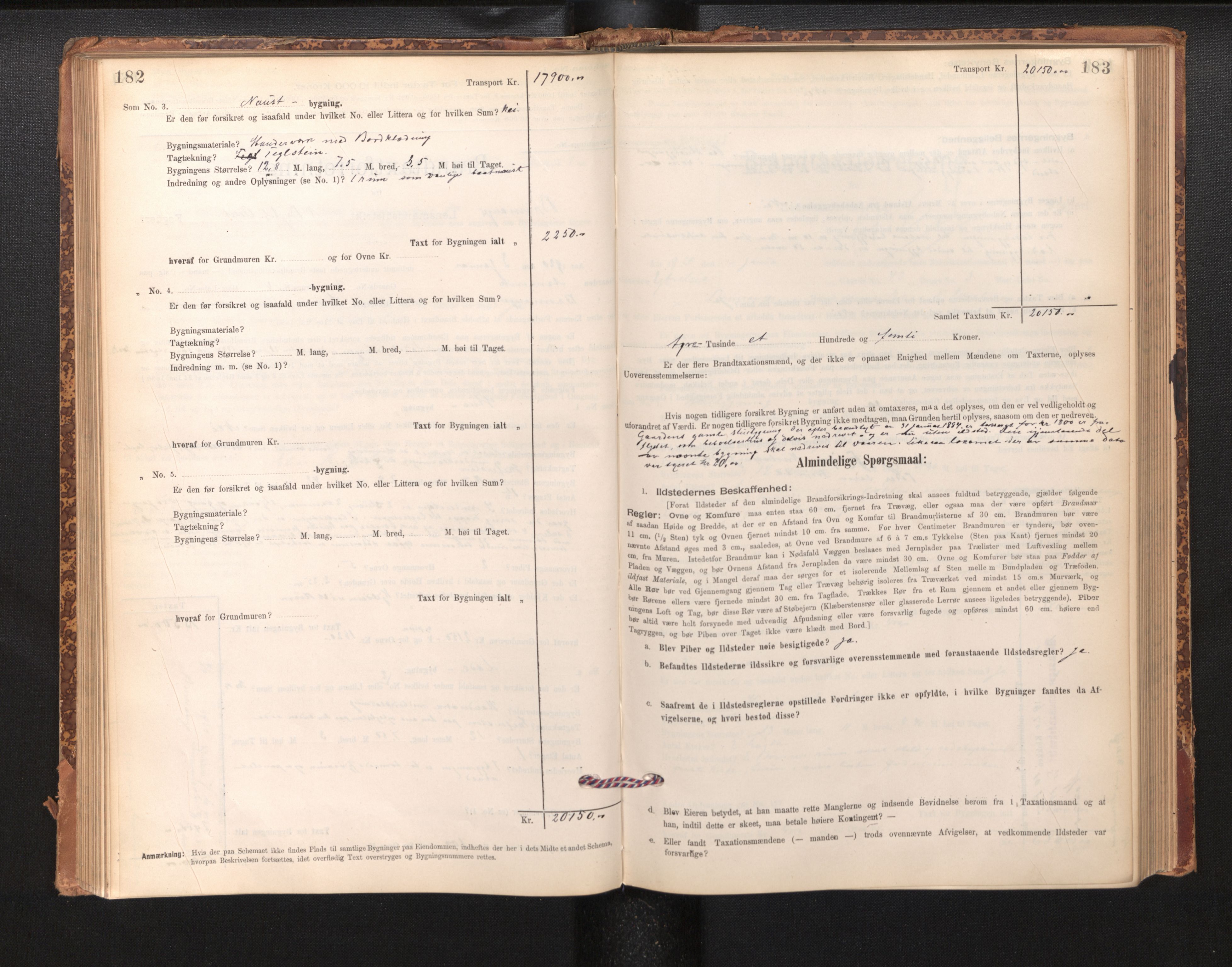 Lensmannen i Bremanger, SAB/A-26701/0012/L0007: Branntakstprotokoll, skjematakst, 1895-1936, s. 182-183