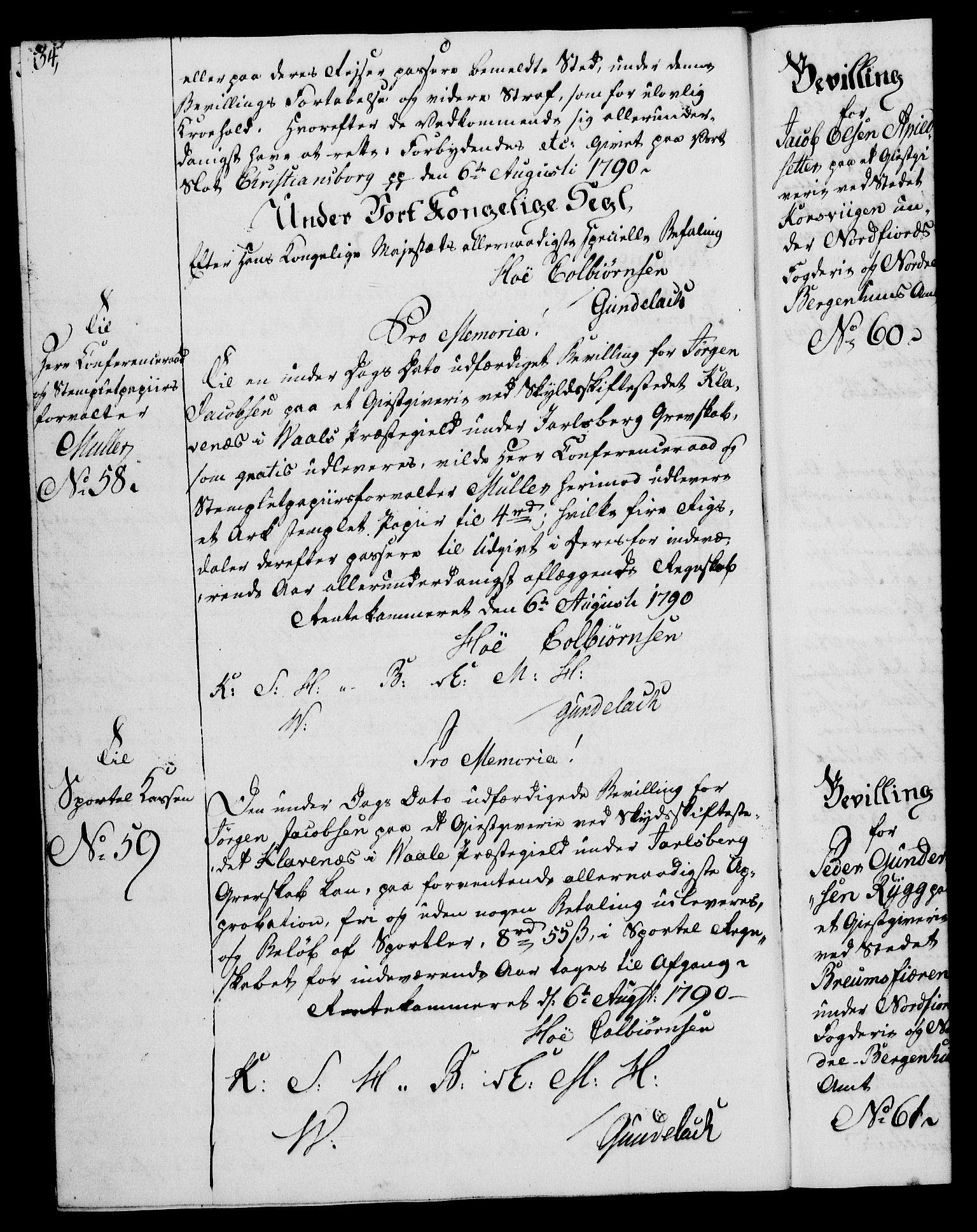 Rentekammeret, Kammerkanselliet, AV/RA-EA-3111/G/Gg/Gga/L0015: Norsk ekspedisjonsprotokoll med register (merket RK 53.15), 1790-1791, s. 34