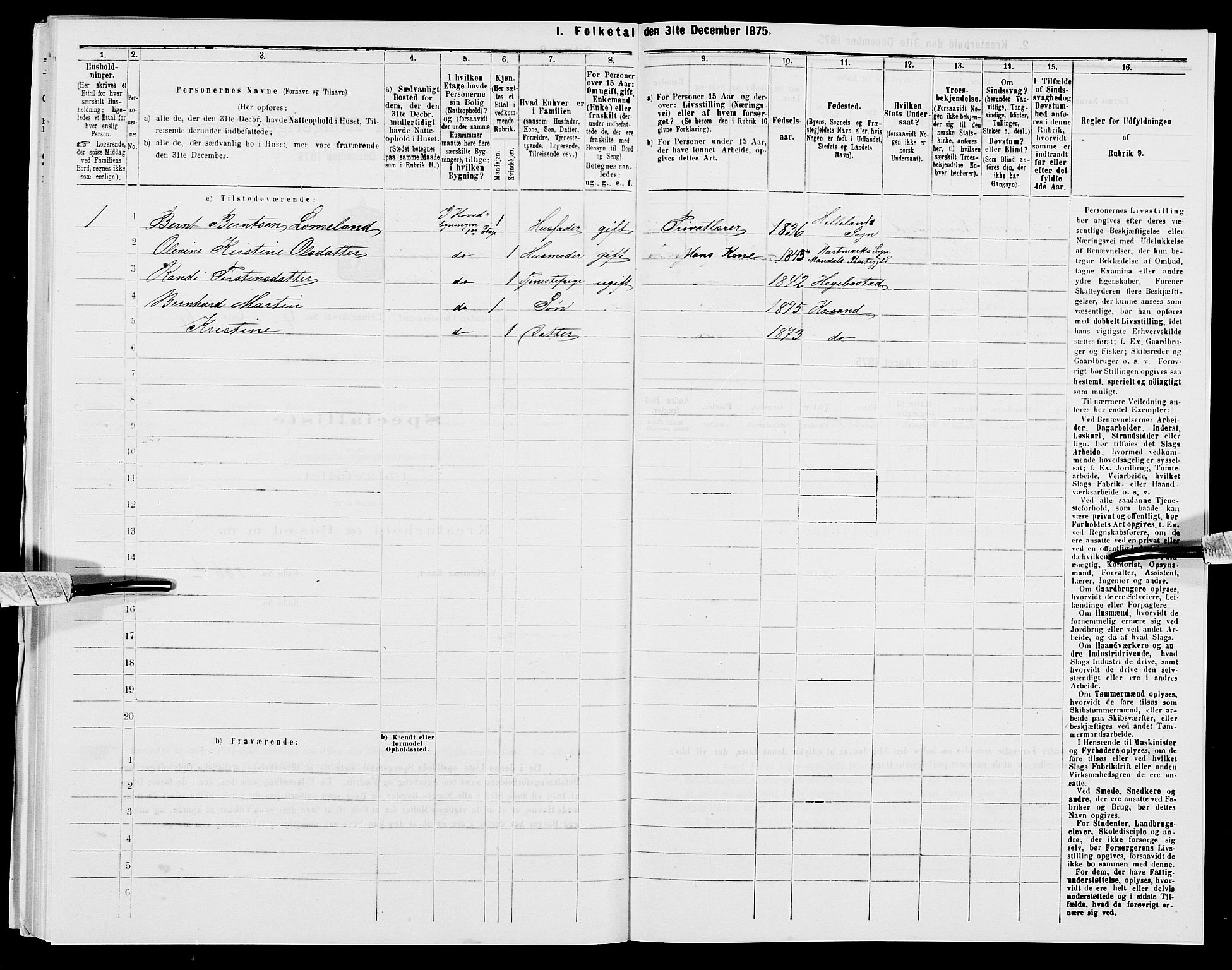 SAK, Folketelling 1875 for 1001P Kristiansand prestegjeld, 1875, s. 574