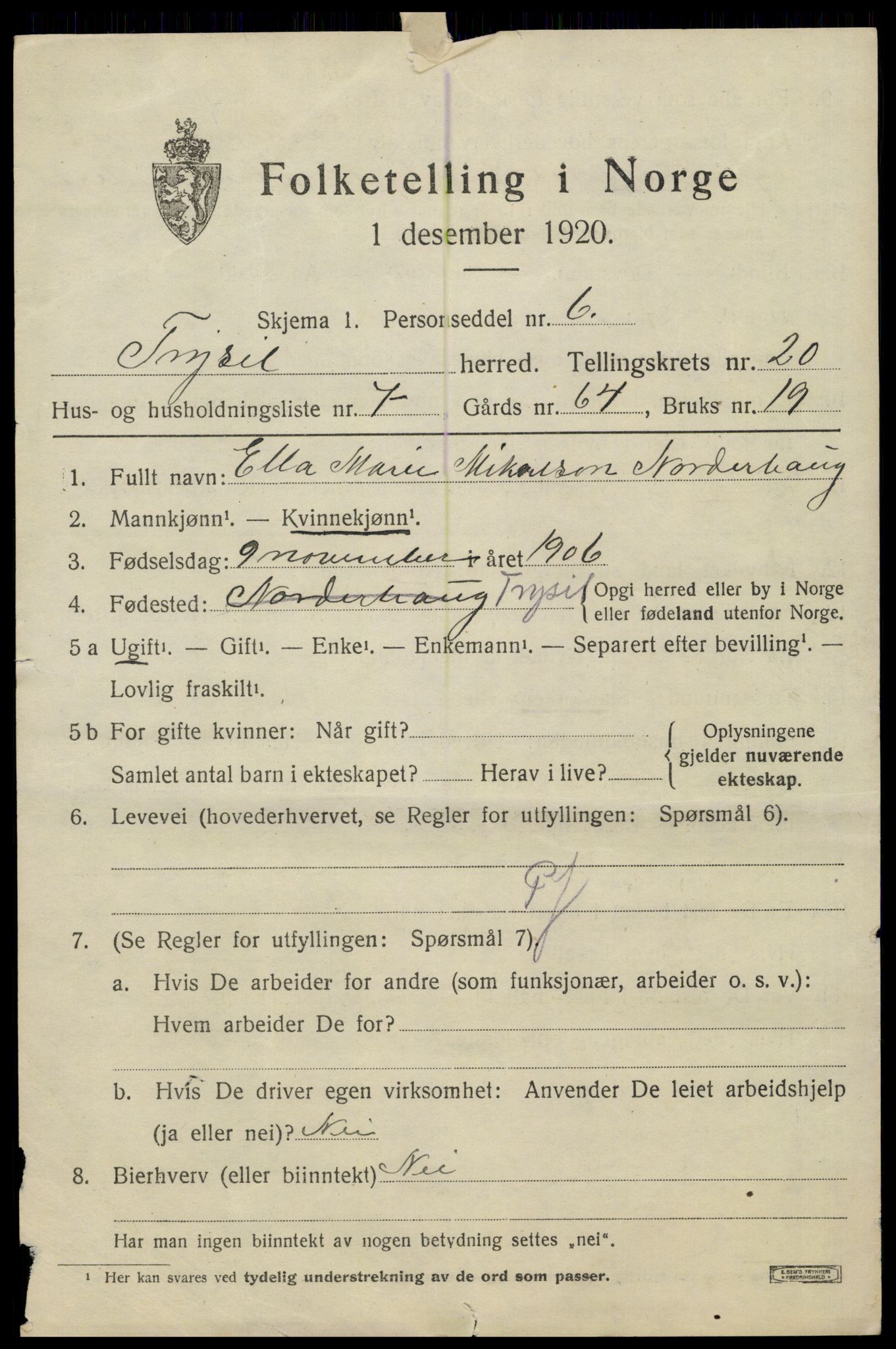 SAH, Folketelling 1920 for 0428 Trysil herred, 1920, s. 13093