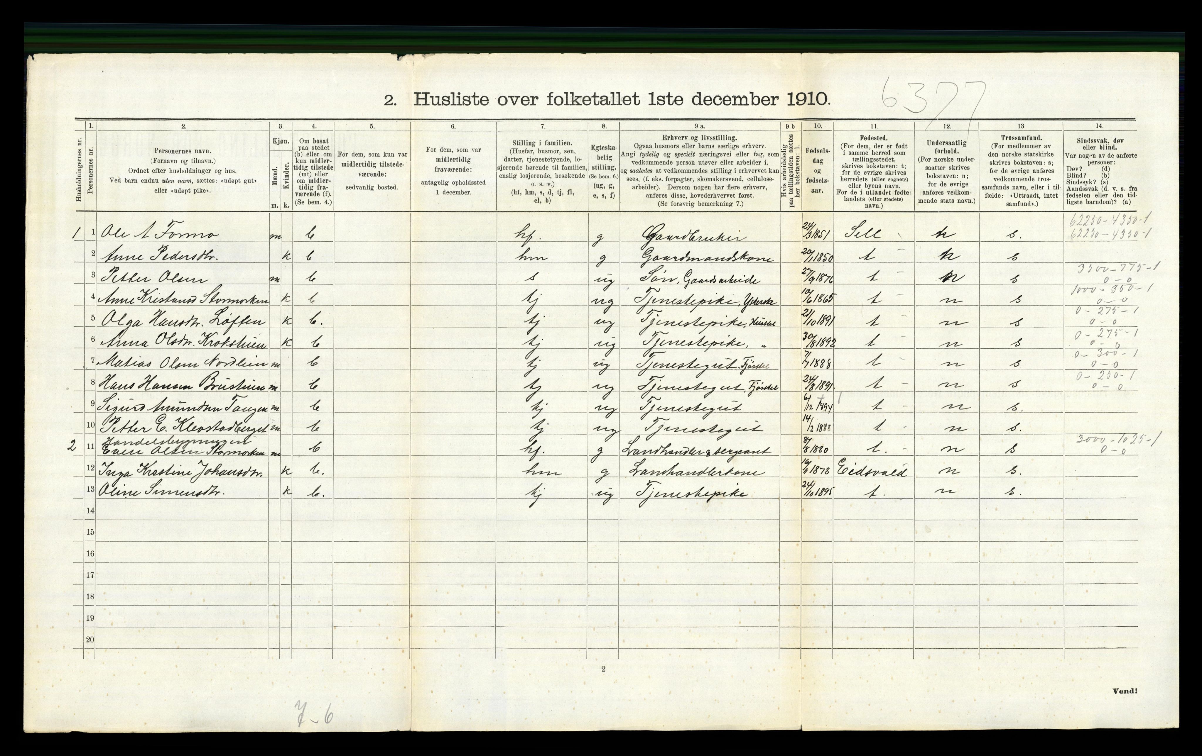 RA, Folketelling 1910 for 0518 Nord-Fron herred, 1910, s. 1043