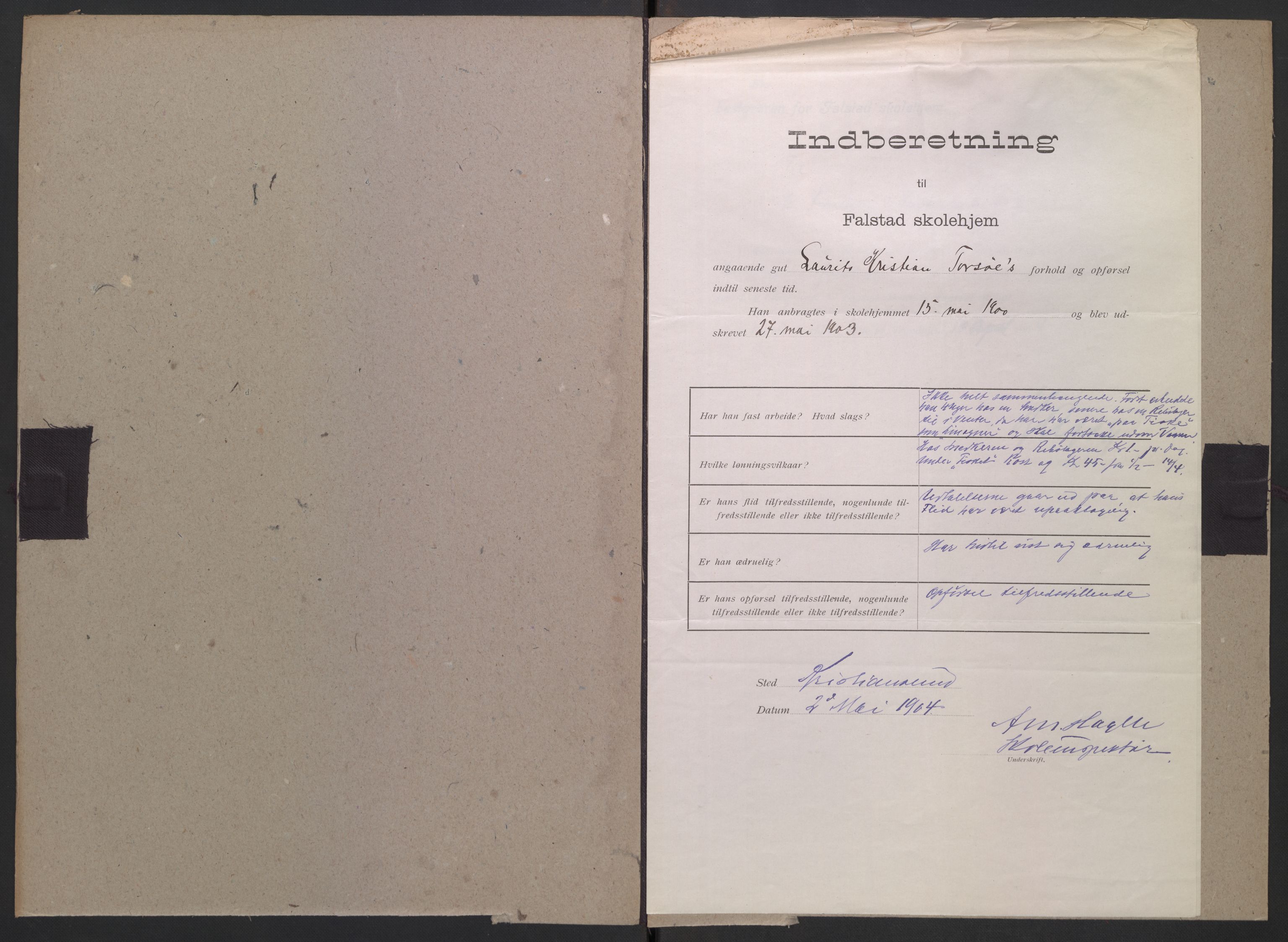 Falstad skolehjem, AV/RA-S-1676/E/Eb/L0003: Elevmapper løpenr. 62-80, 1899-1907, s. 161