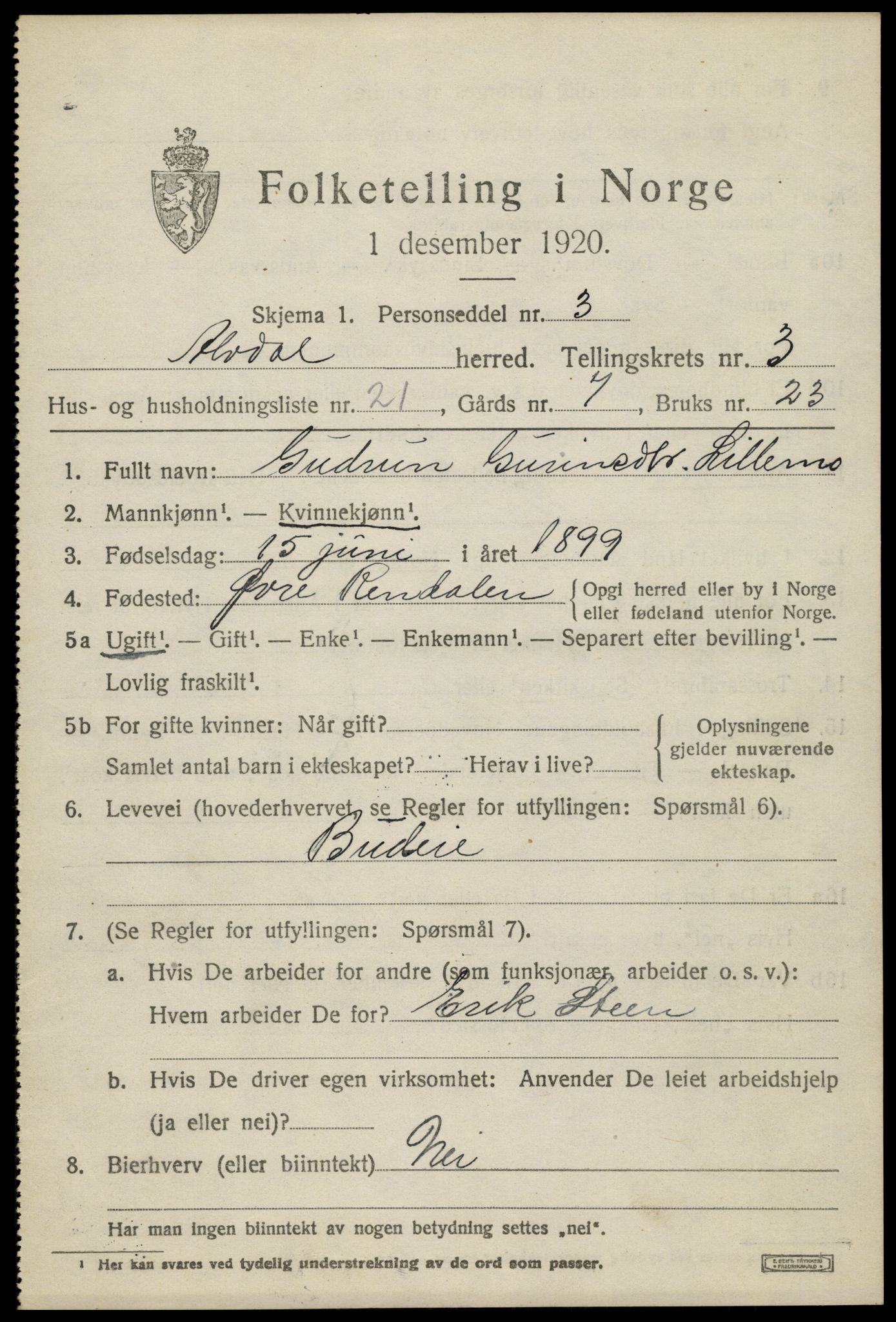 SAH, Folketelling 1920 for 0438 Alvdal herred, 1920, s. 1942
