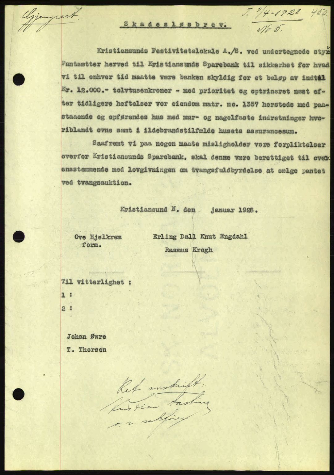 Kristiansund byfogd, AV/SAT-A-4587/A/27: Pantebok nr. 21, 1926-1928, Tingl.dato: 01.04.1928