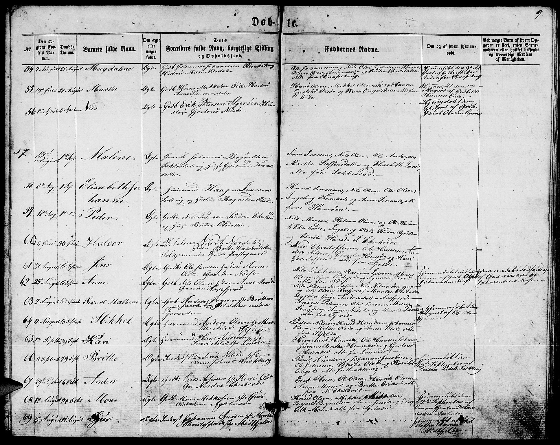 Fjell sokneprestembete, AV/SAB-A-75301/H/Hab: Klokkerbok nr. A 1, 1861-1870, s. 9