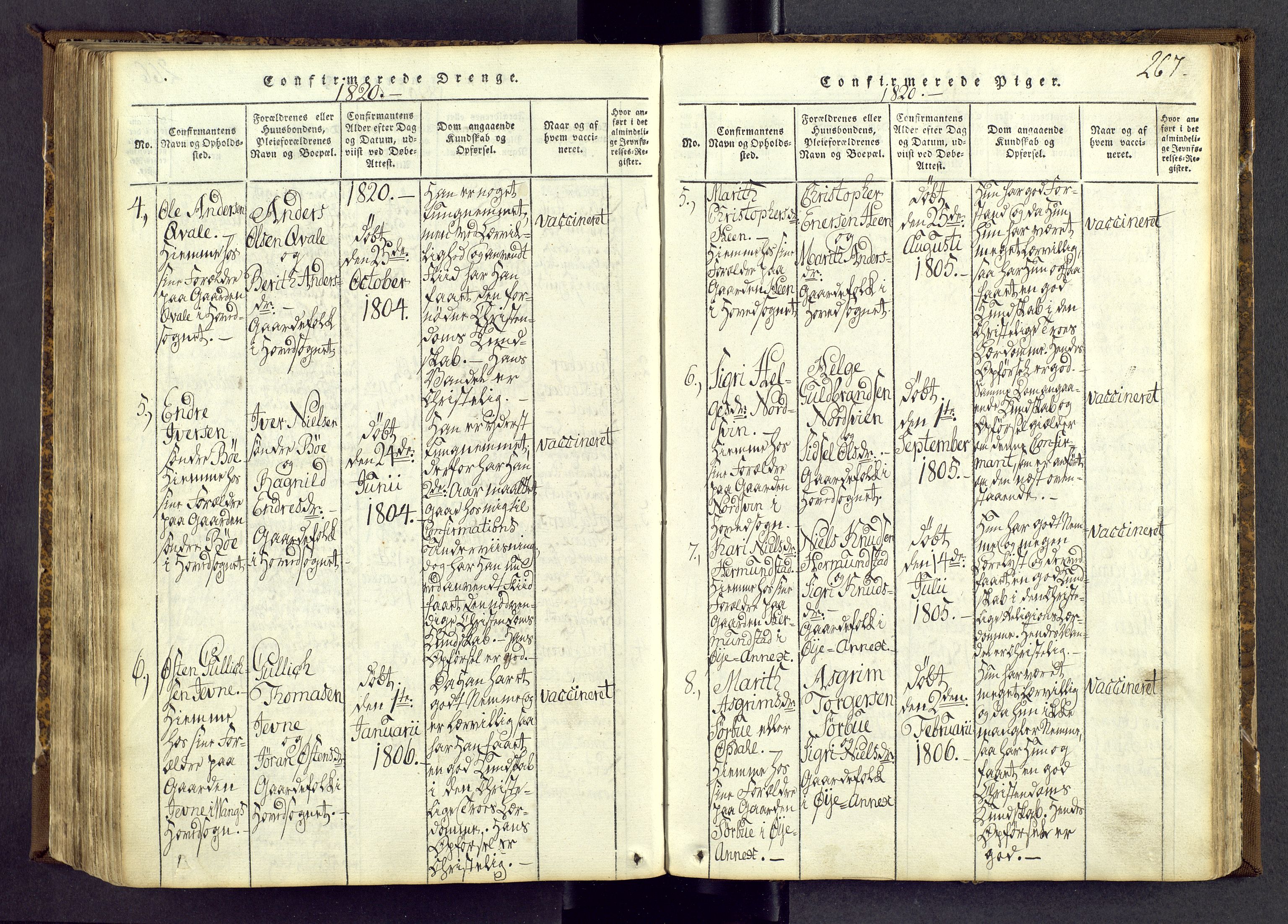 Vang prestekontor, Valdres, AV/SAH-PREST-140/H/Ha/L0004: Ministerialbok nr. 4, 1814-1831, s. 267