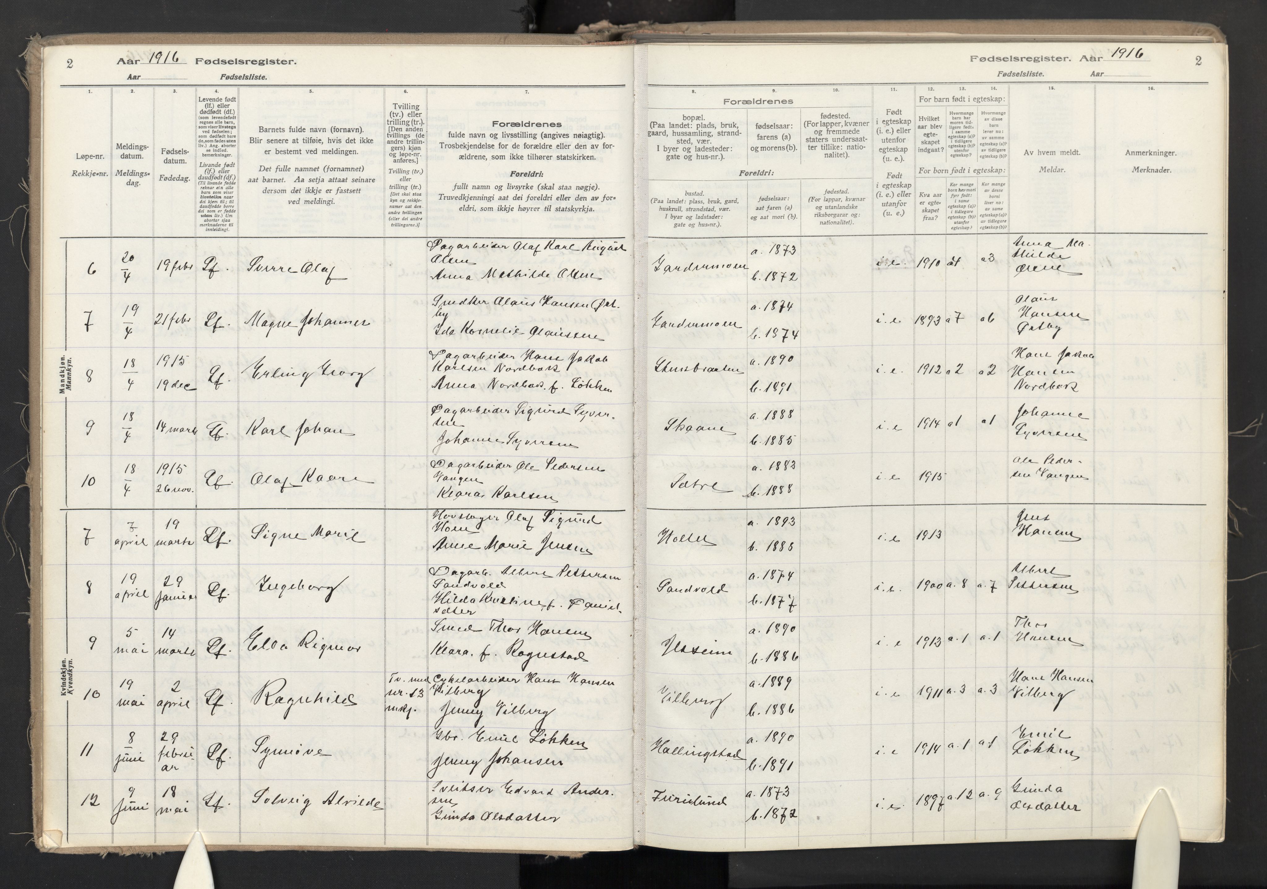 Ullensaker prestekontor Kirkebøker, AV/SAO-A-10236a/J/Jb/L0001: Fødselsregister nr. II 1, 1916-1946, s. 2