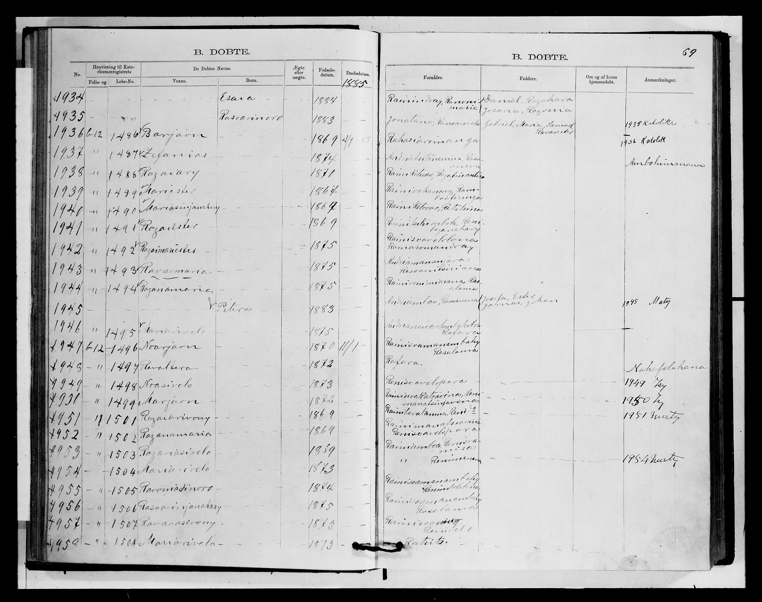 Archives FLM/NMS, Madagaskar, VID/MA-A-1163/D/Db/L0270: Ministerialbok nr. 2, 1883-1886, s. 69