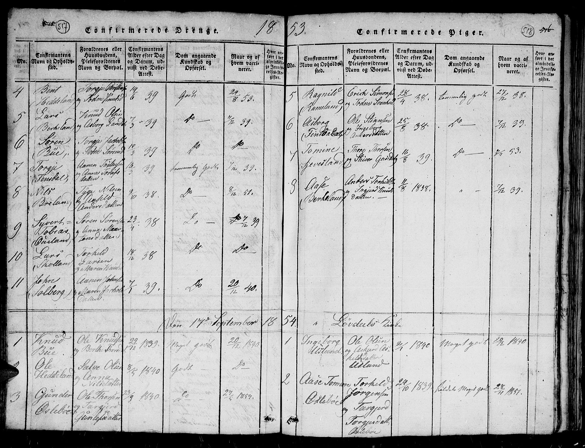 Holum sokneprestkontor, SAK/1111-0022/F/Fb/Fbc/L0001: Klokkerbok nr. B 1, 1820-1859, s. 517-518