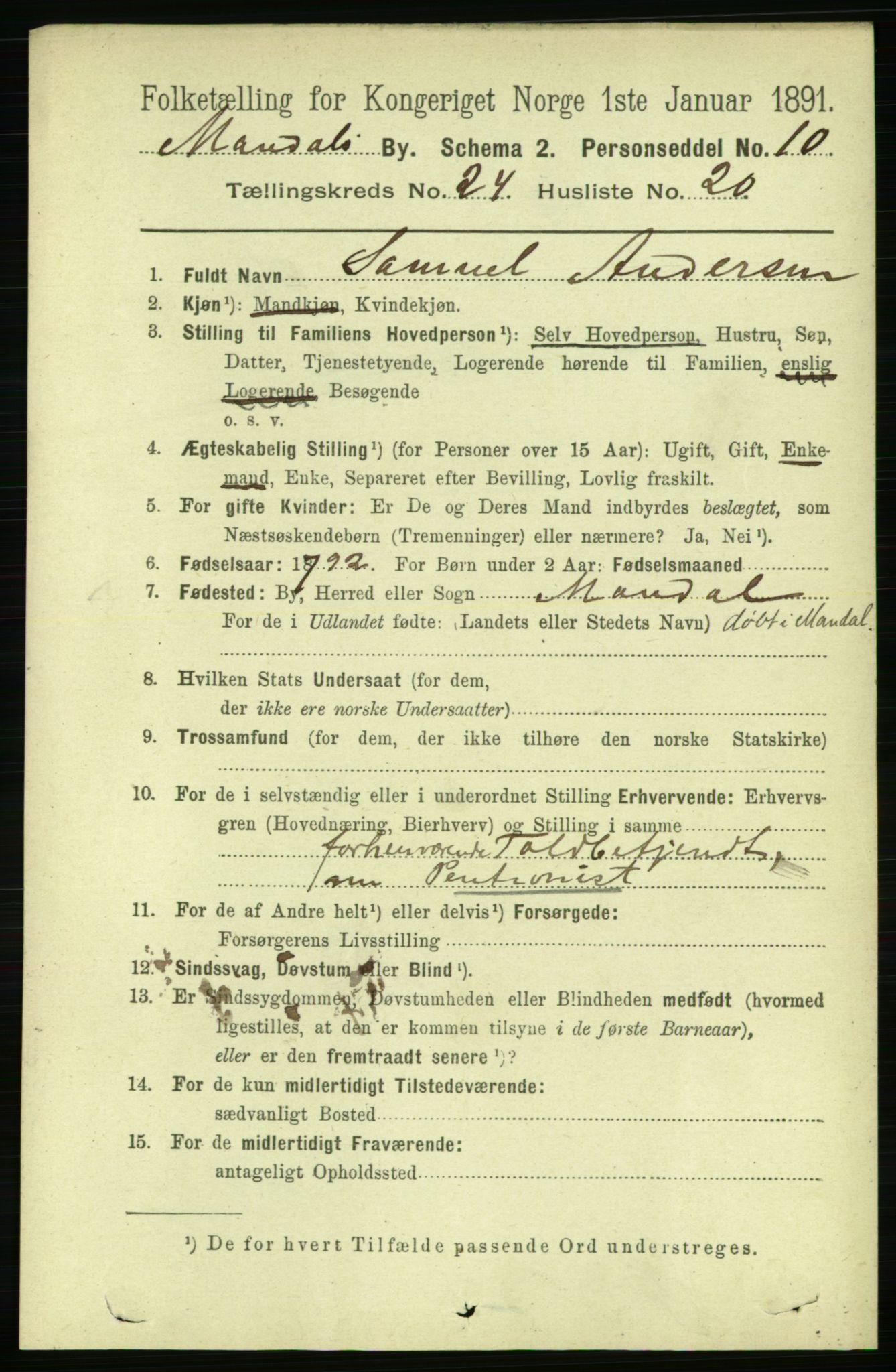 RA, Folketelling 1891 for 1002 Mandal ladested, 1891, s. 4569