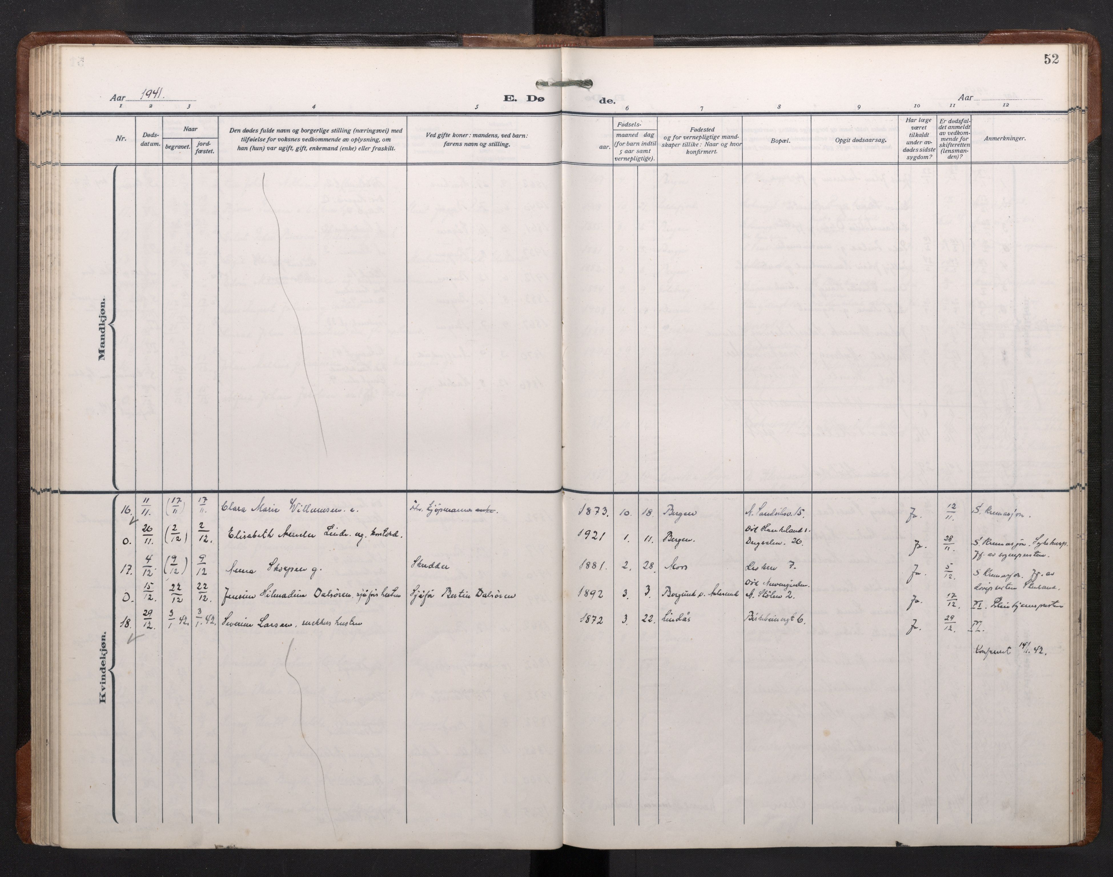 Mariakirken Sokneprestembete, SAB/A-76901/H/Haa/L0020: Ministerialbok nr. E 1, 1918-1956, s. 51b-52a