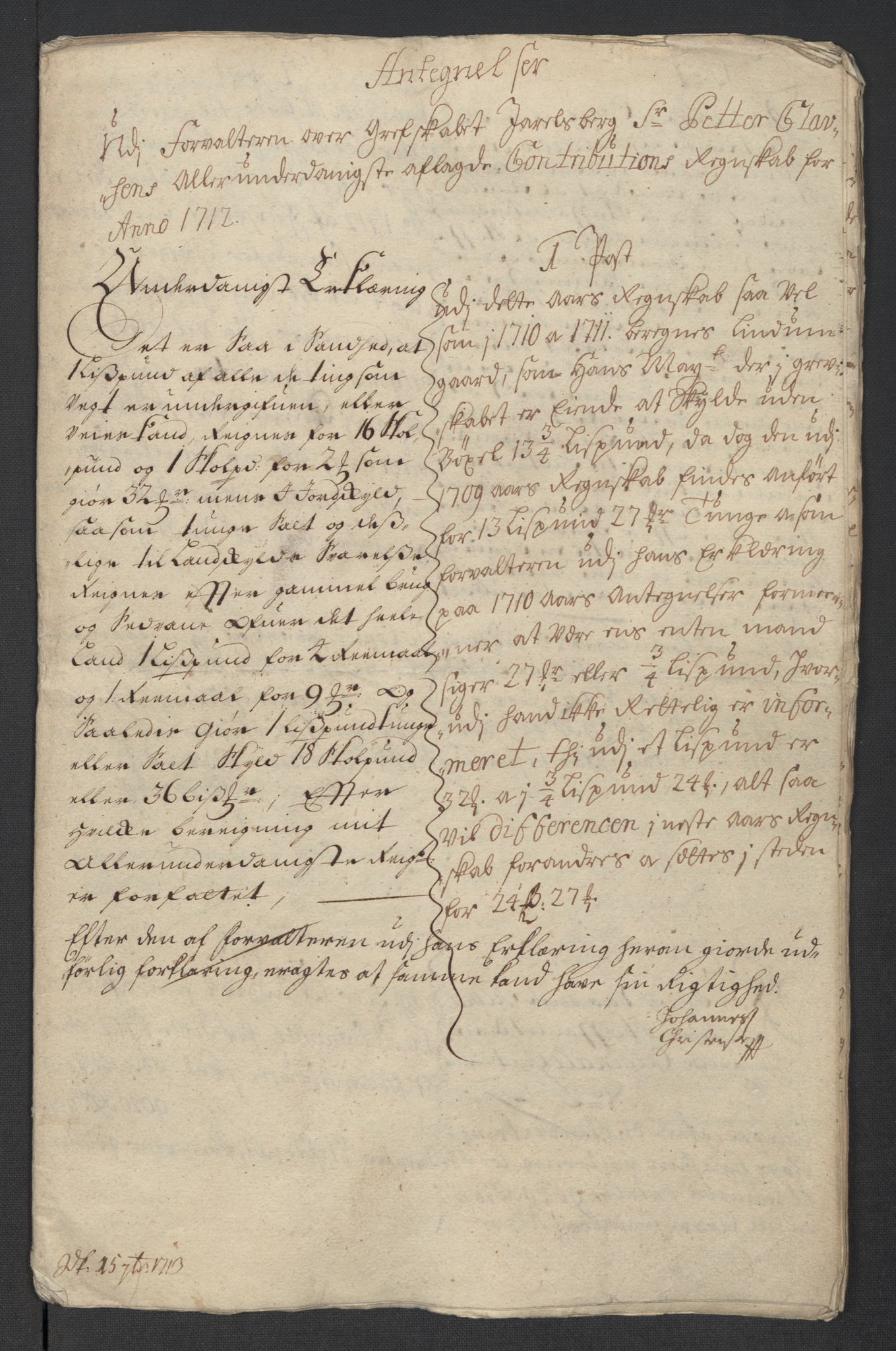 Rentekammeret inntil 1814, Reviderte regnskaper, Fogderegnskap, RA/EA-4092/R32/L1877: Fogderegnskap Jarlsberg grevskap, 1712, s. 285