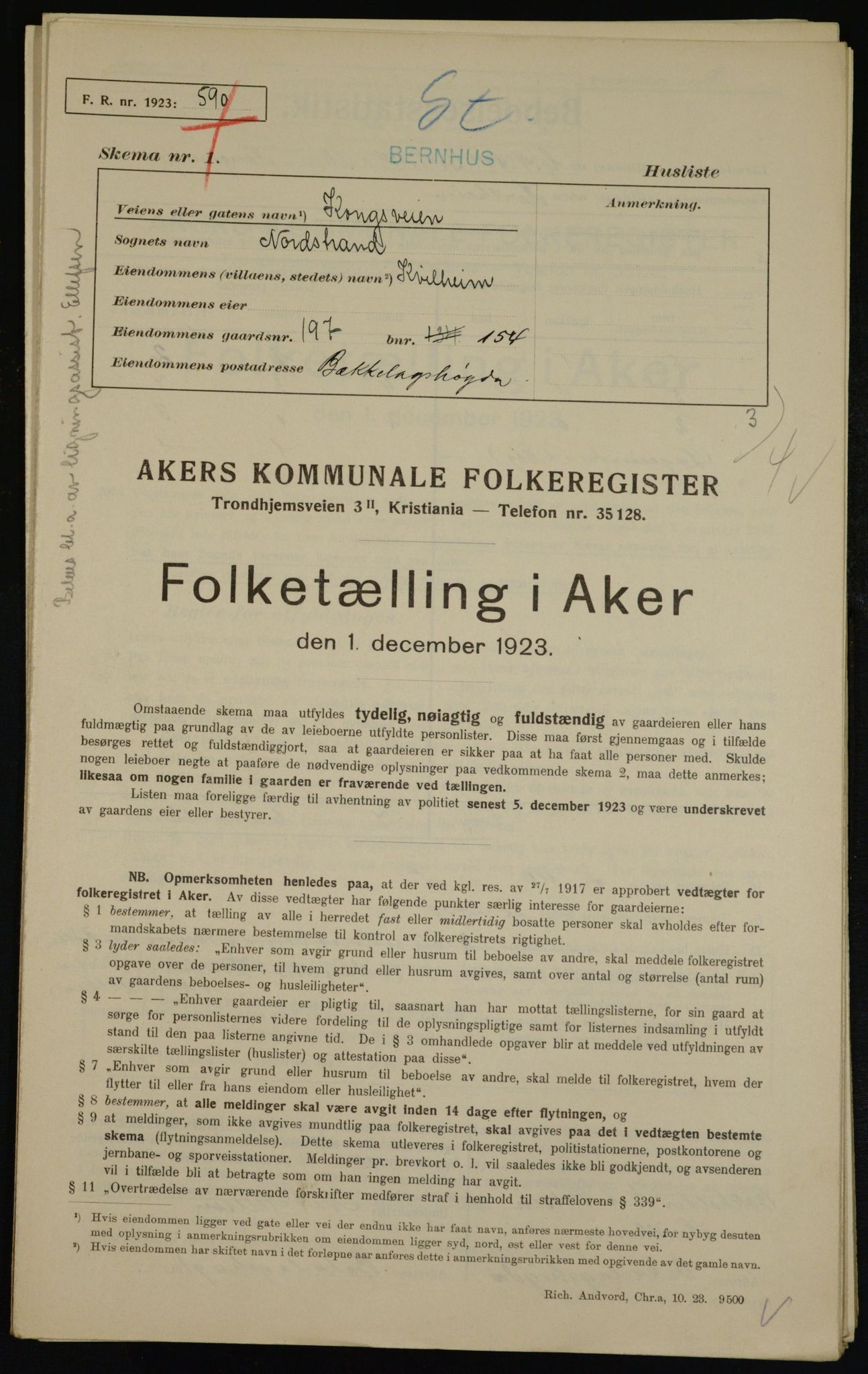 , Kommunal folketelling 1.12.1923 for Aker, 1923, s. 40210