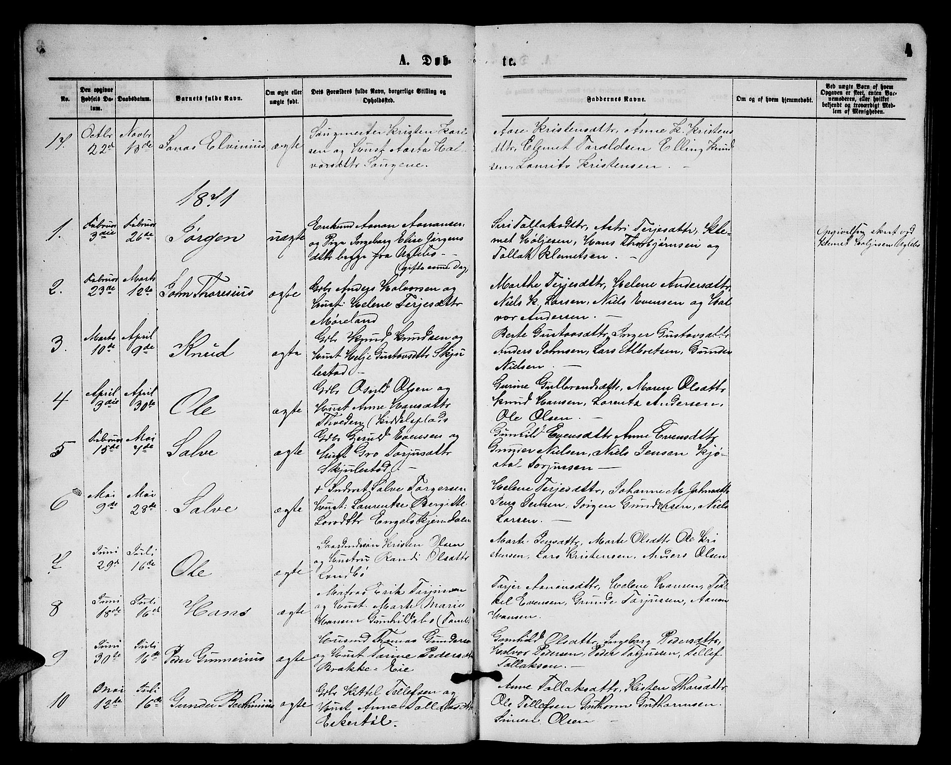 Austre Moland sokneprestkontor, AV/SAK-1111-0001/F/Fb/Fba/L0002: Klokkerbok nr. B 2, 1869-1879, s. 4