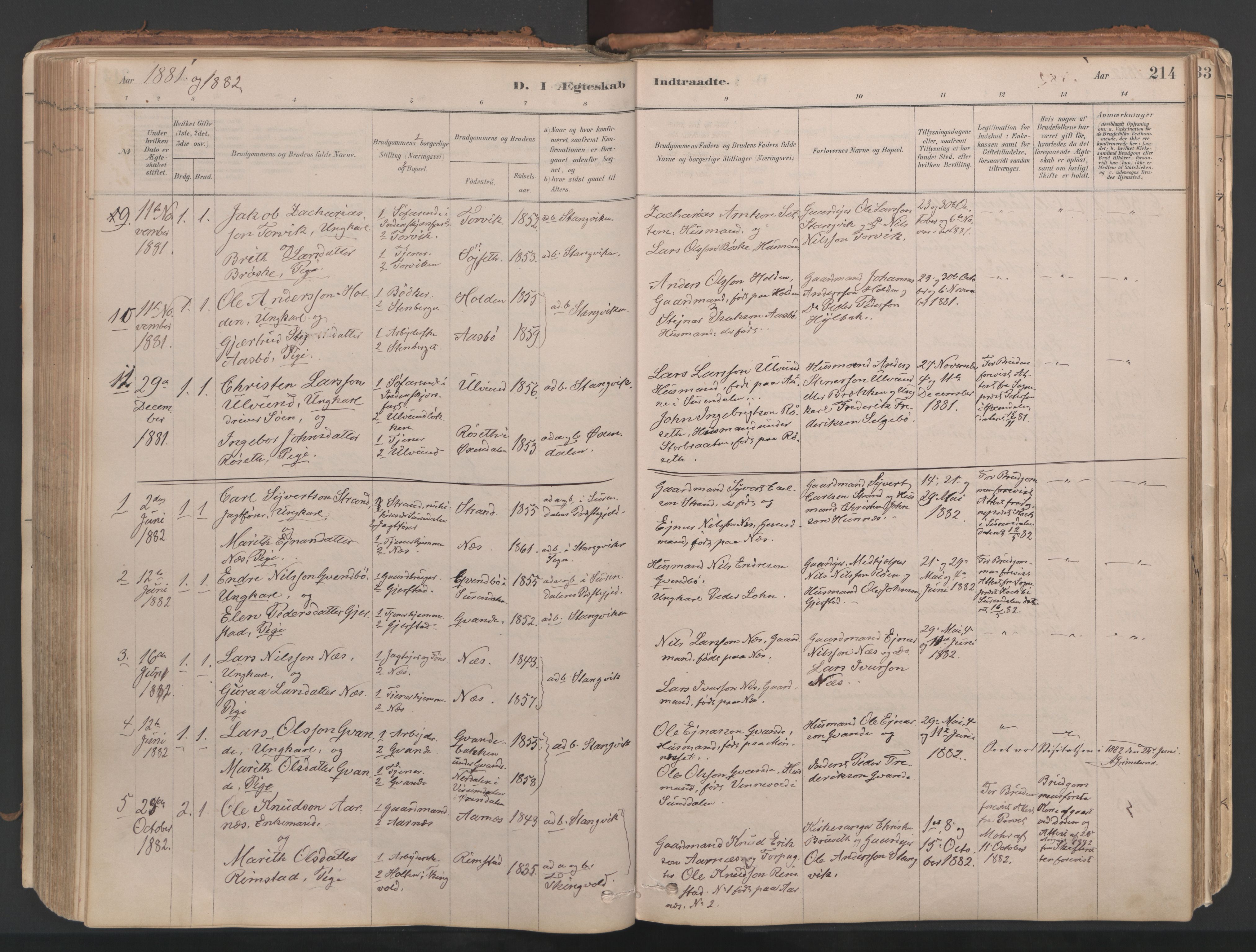 Ministerialprotokoller, klokkerbøker og fødselsregistre - Møre og Romsdal, SAT/A-1454/592/L1029: Ministerialbok nr. 592A07, 1879-1902, s. 214