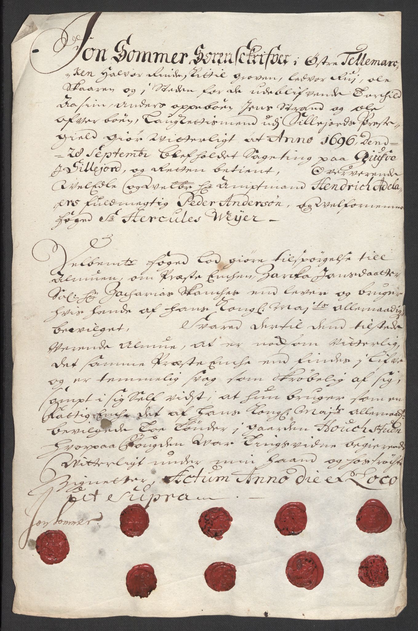 Rentekammeret inntil 1814, Reviderte regnskaper, Fogderegnskap, RA/EA-4092/R36/L2095: Fogderegnskap Øvre og Nedre Telemark og Bamble, 1696, s. 164