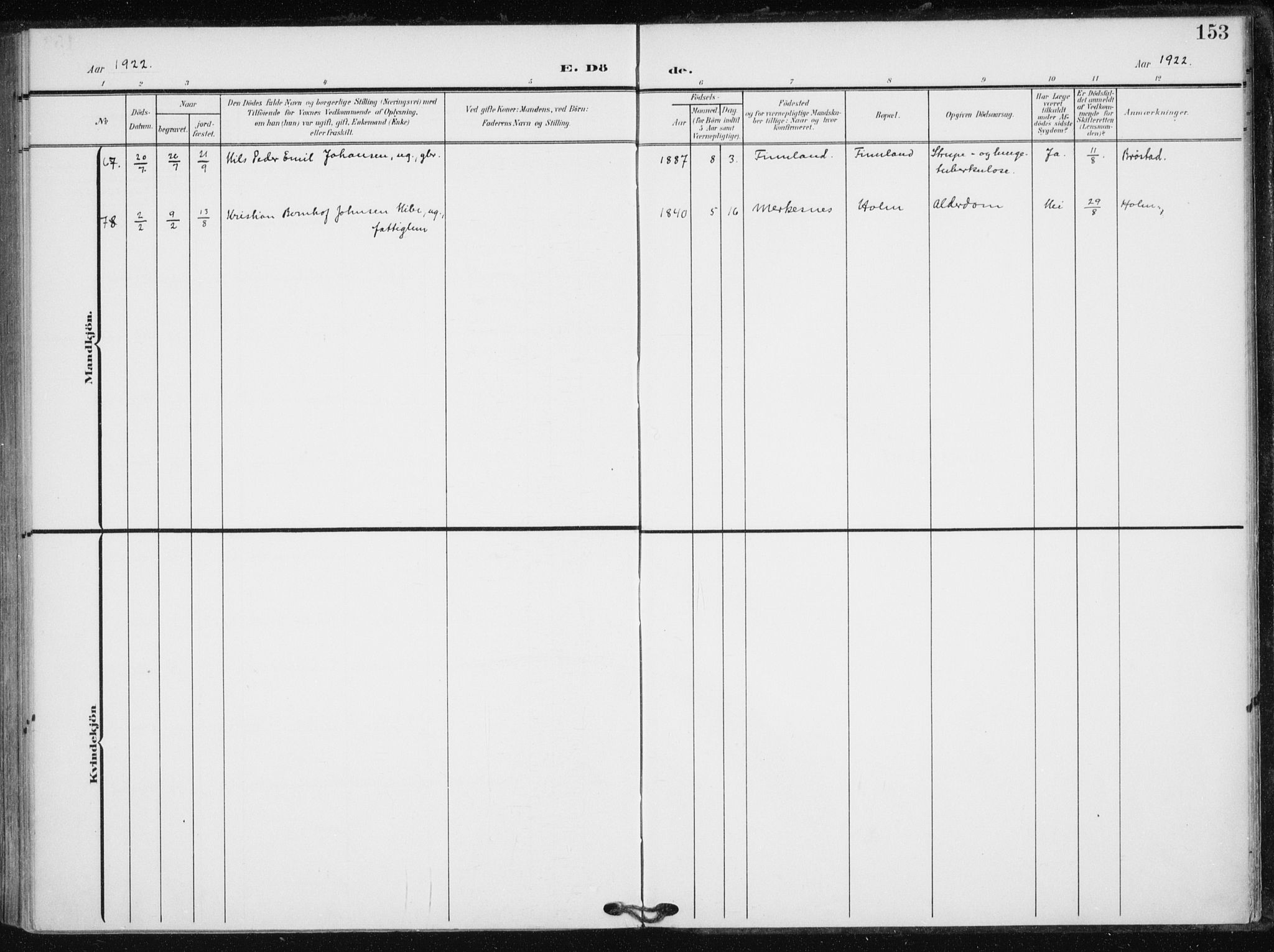 Tranøy sokneprestkontor, AV/SATØ-S-1313/I/Ia/Iaa/L0013kirke: Ministerialbok nr. 13, 1905-1922, s. 153