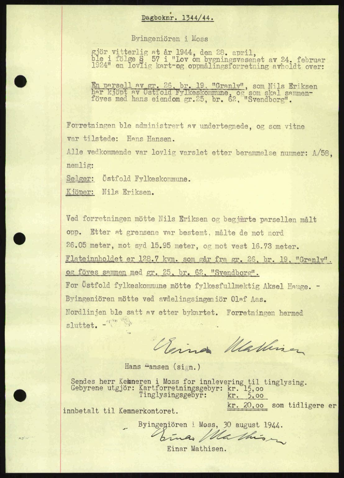 Moss sorenskriveri, SAO/A-10168: Pantebok nr. A12, 1943-1944, Dagboknr: 1344/1944